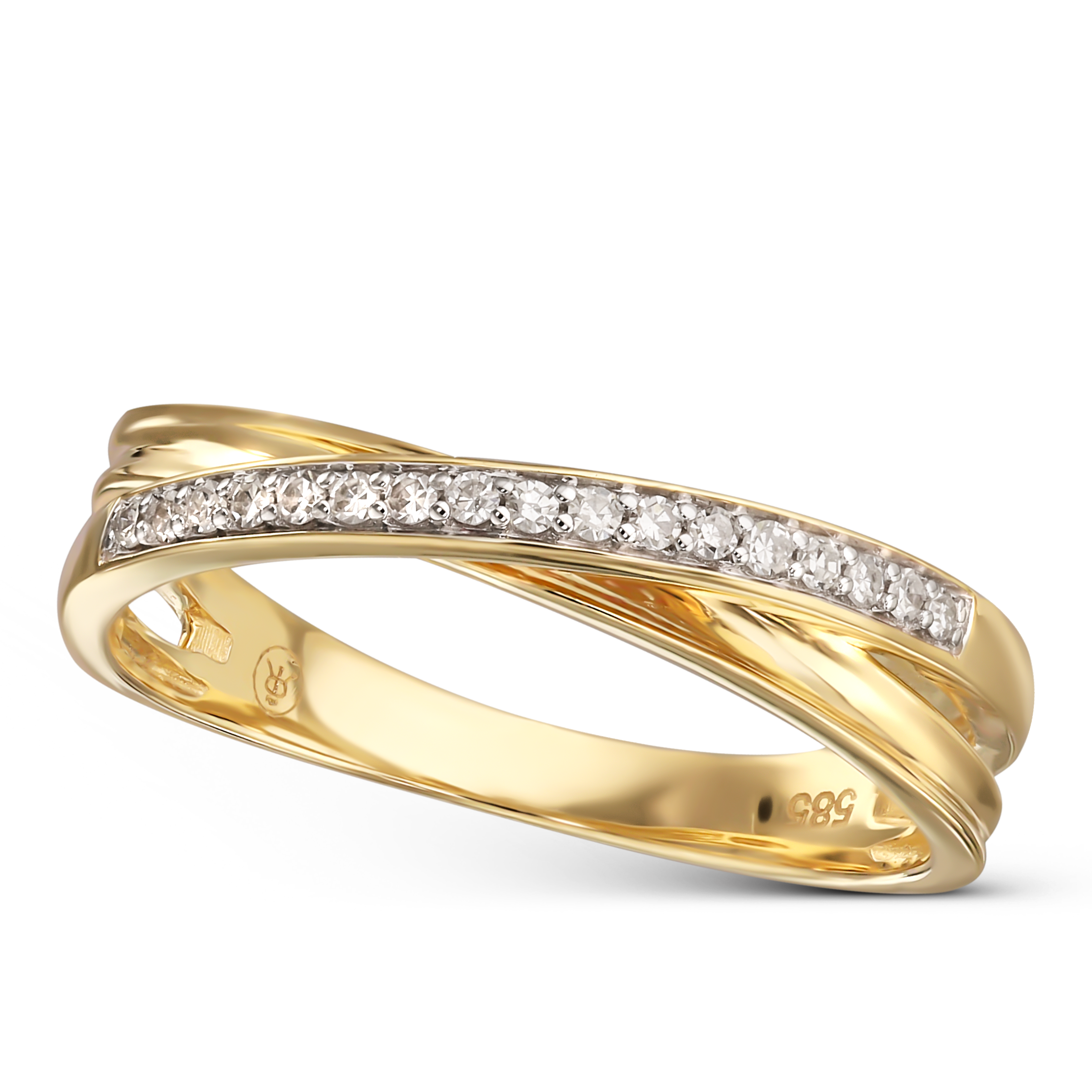 Pierścionek złoty obrączkowy z diamentami naturalnymi 0.1 ct, próba 585 Pierścionek złoty obrączkowy z diamentami naturalnymi 0.1 ct, próba 585