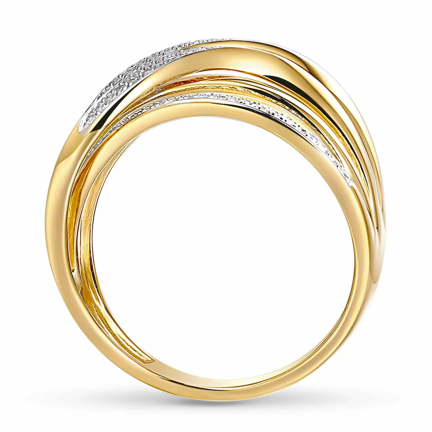 Złoty szeroki pierścionek plecionka z diamentami naturalnymi 0.21 ct, rozmiar 22, próba 585