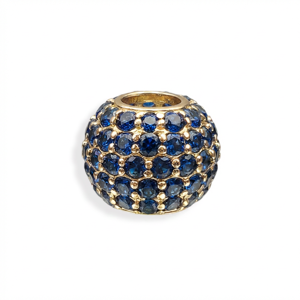 Zawieszka charms złoty okrągły z niebieskimi cyrkoniami, próba 585