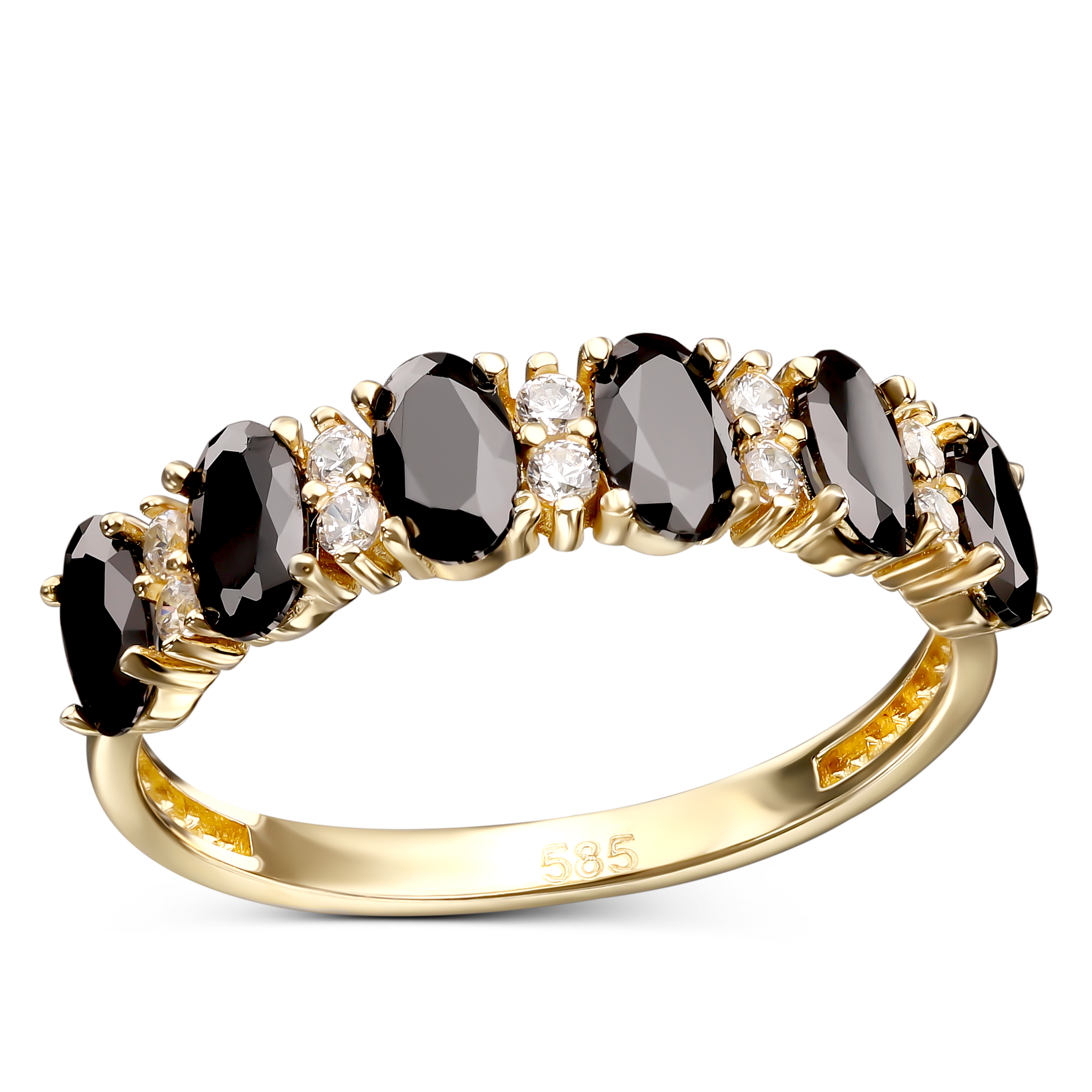 Pierścionek złoty z czarnymi i białymi cyrkoniami, rozmiar 14, próba 585