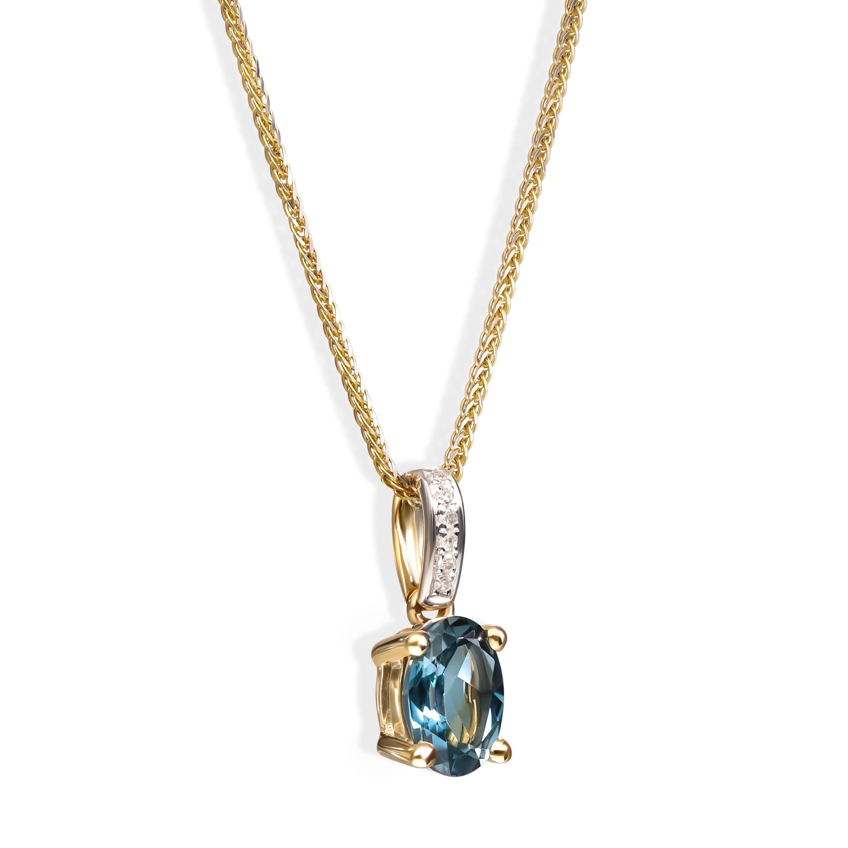 Zawieszka złota z topazem London Blue 0.82 ct i diamentami naturalnymi, próba 585
