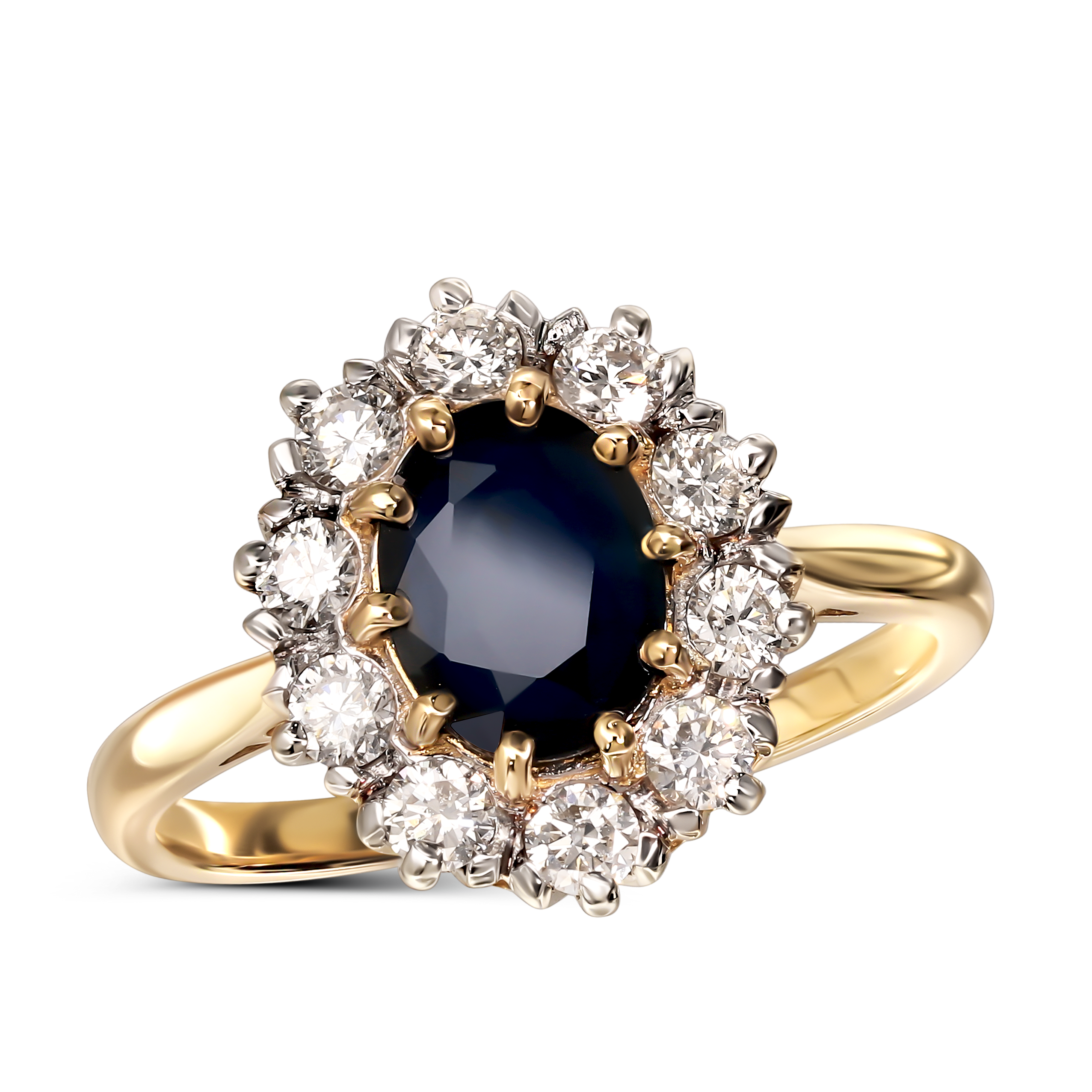 Pierścionek złoty vintage z szafirem 1,72 ct i diamentami naturalnymi, próba 585