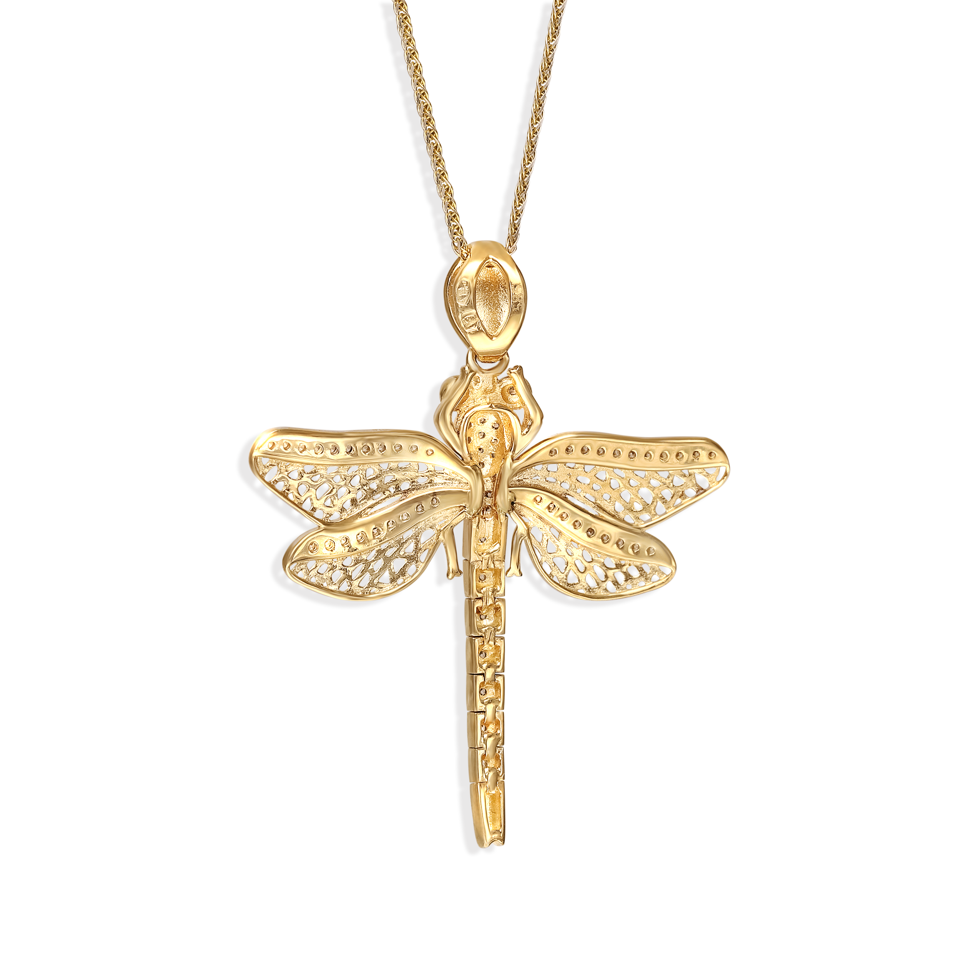 Zawieszka złota ważka z białymi cyrkoniami, próba 585