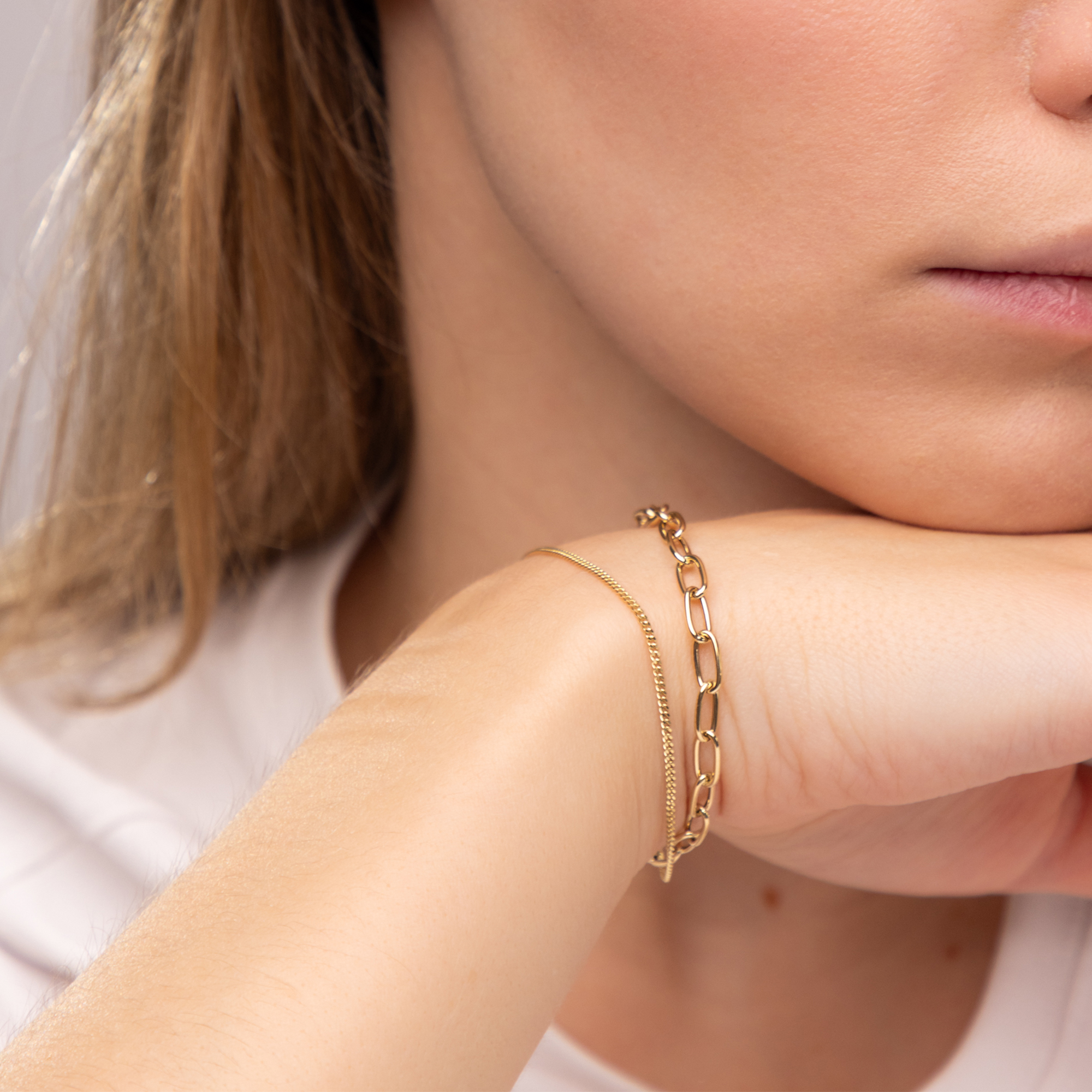 Bransoletka złota na podwójnym łańcuszku, próba 585