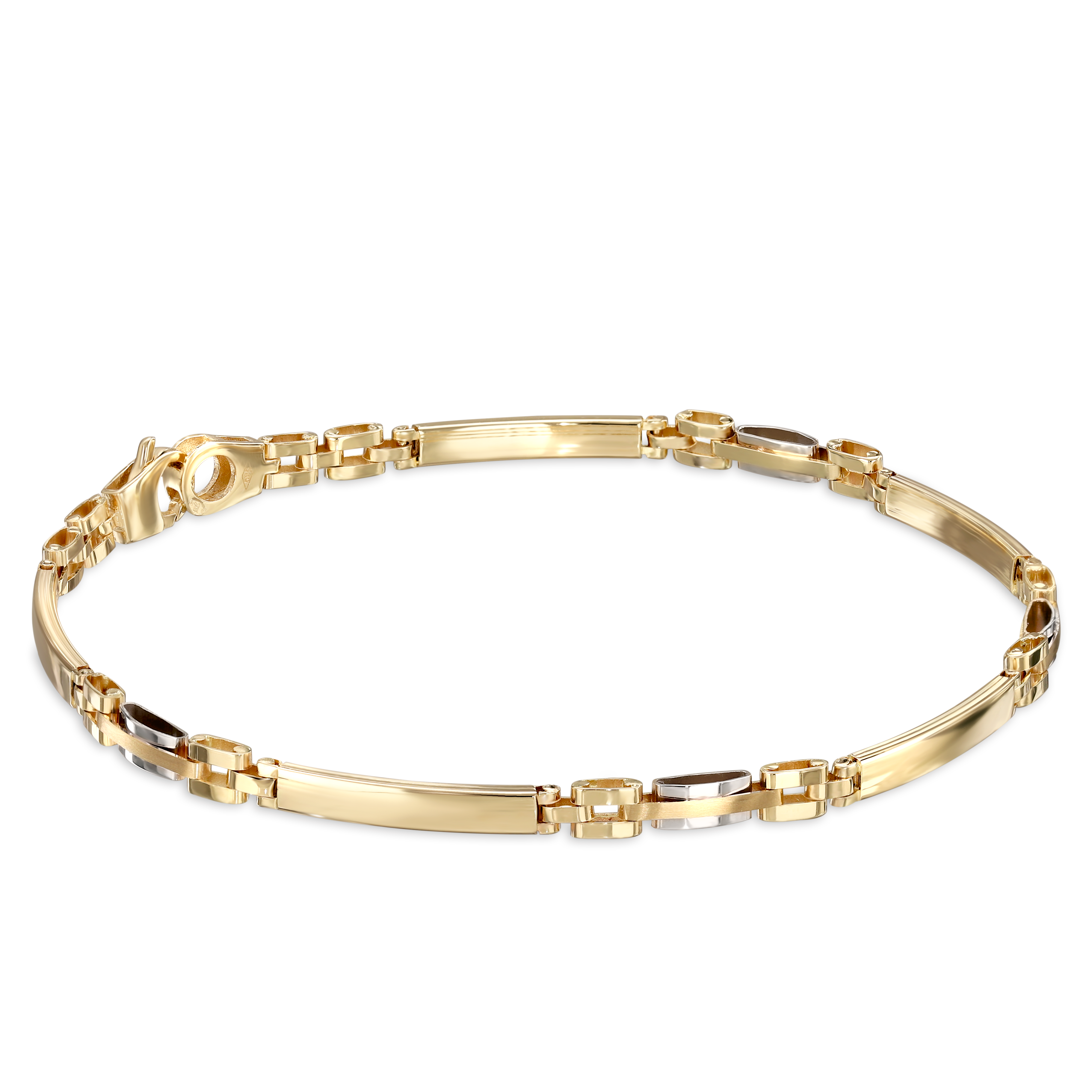 Złota męska bransoleta z rodowanymi elementami, długość 21 cm, próba 585