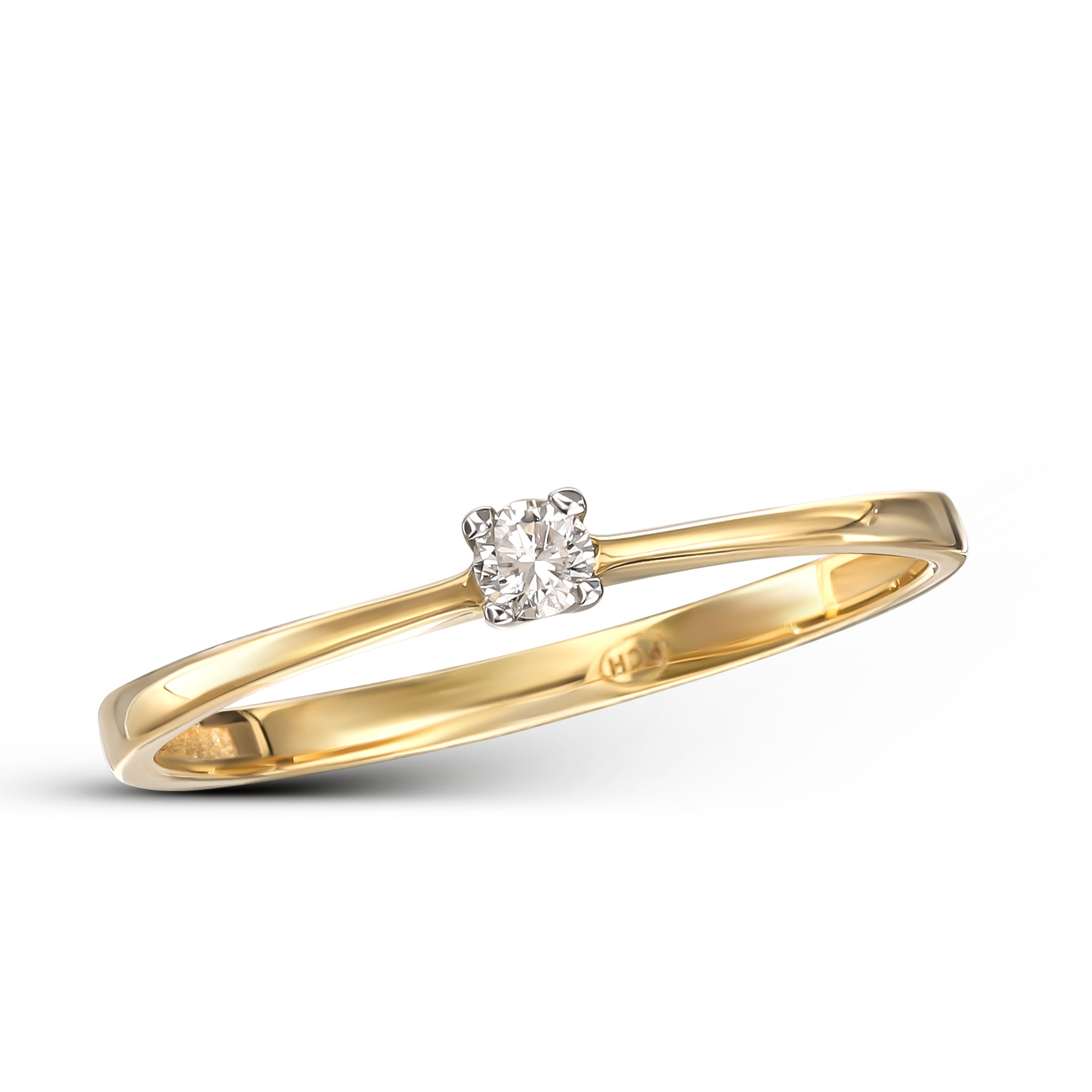 Klasyczny złoty pierścionek zaręczynowy z diamentem 0.06 ct, próba 585