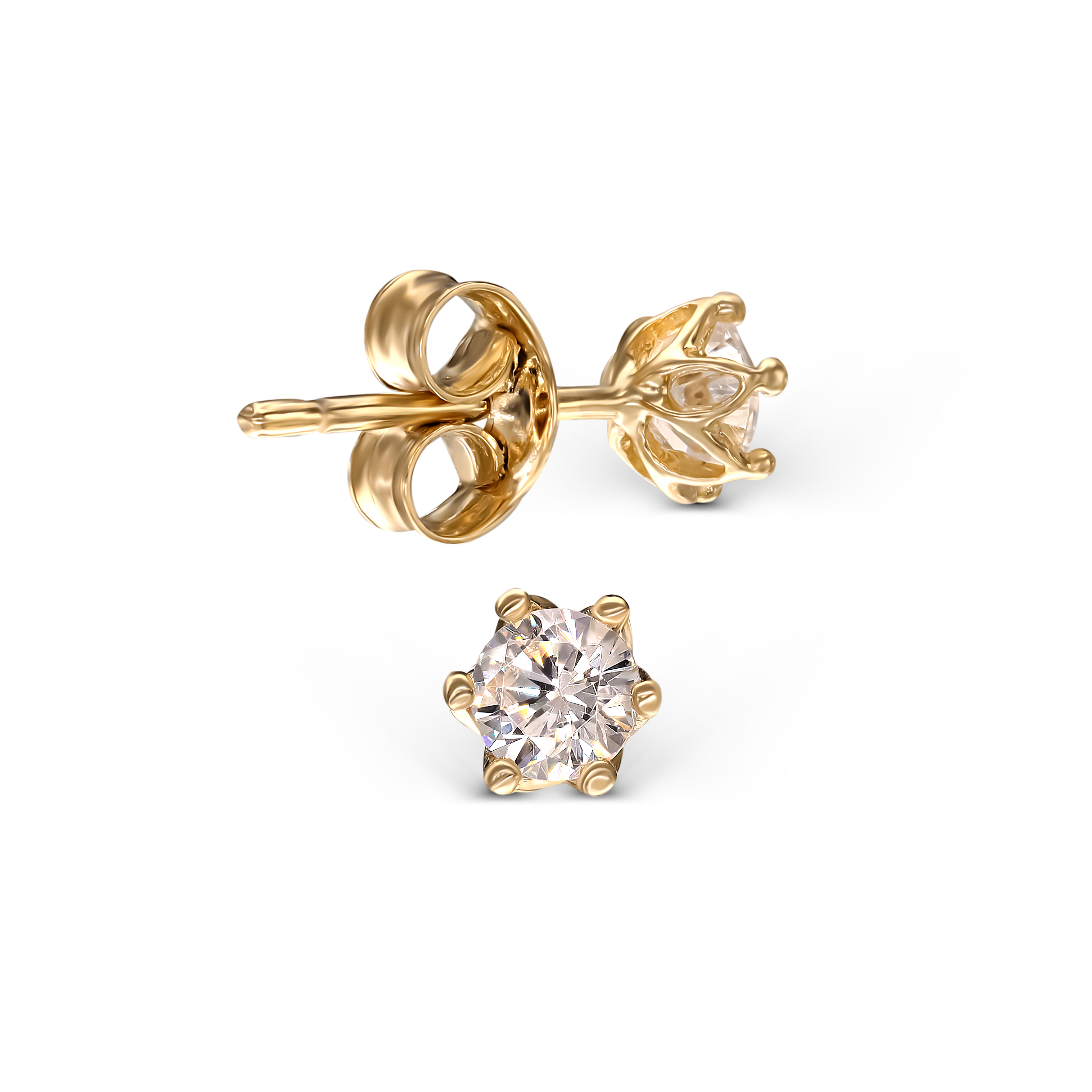 Kolczyki złote sztyfty z białą cyrkonią o średnicy 4,5 mm, próba 585