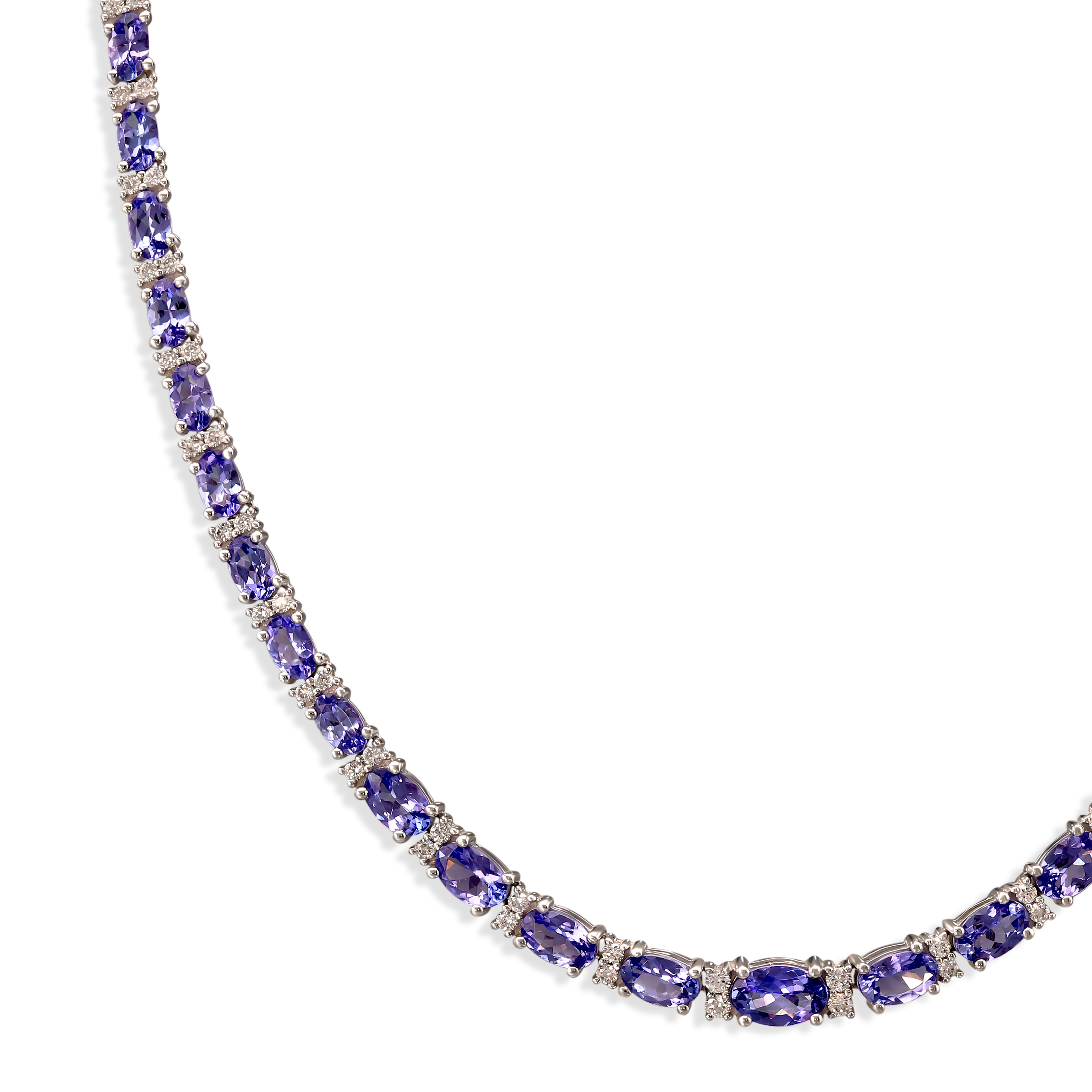 Luksusowa kolia z białego złota z tanzanitami i diamentami, próba 585