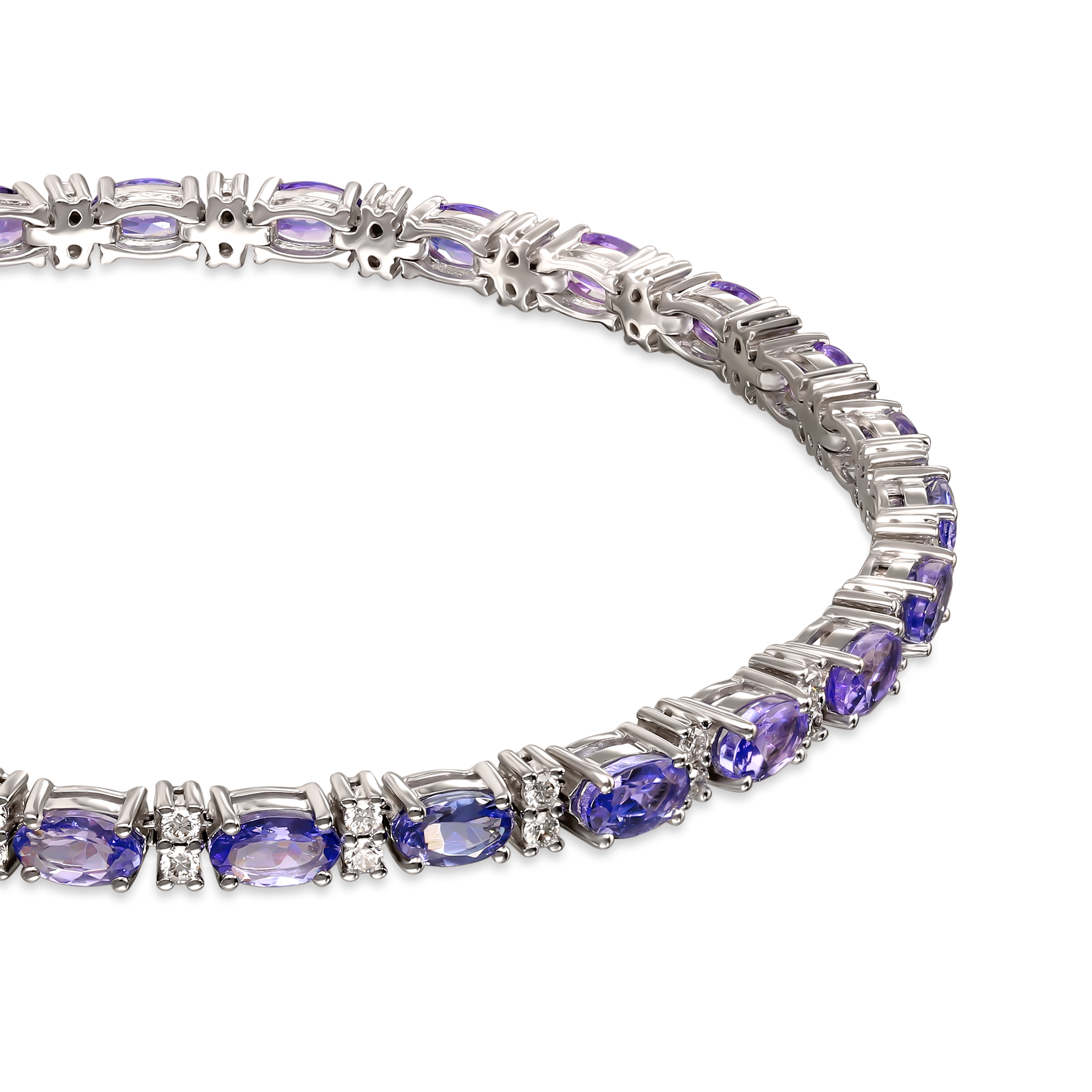 Bransoleta z białego złota z owalnymi tanzanitami i diamentami naturalnymi, próba 585