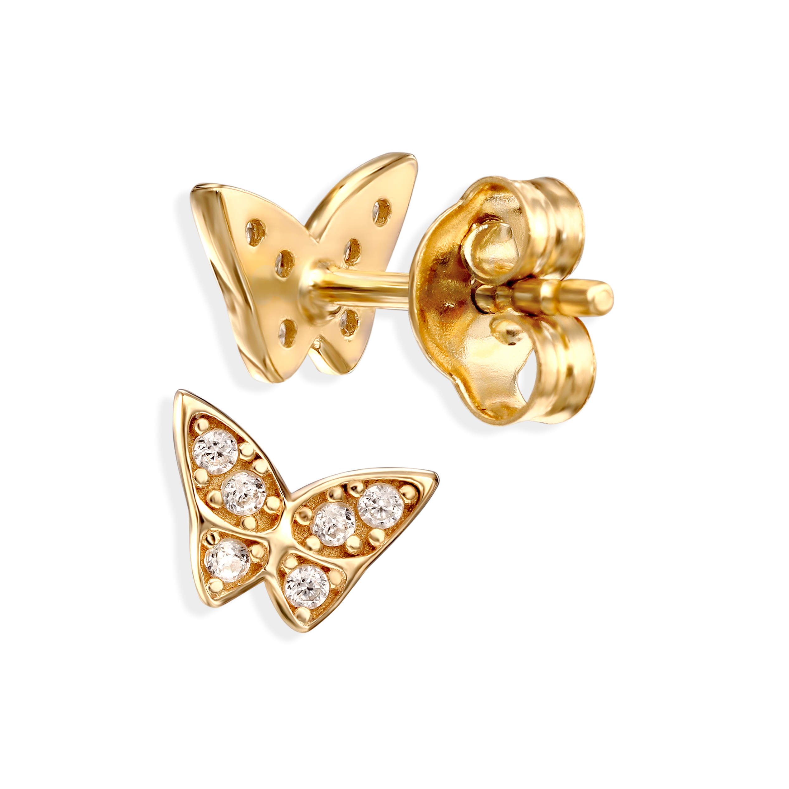Kolczyki złote sztyfty motyle z cyrkoniami, próba 585