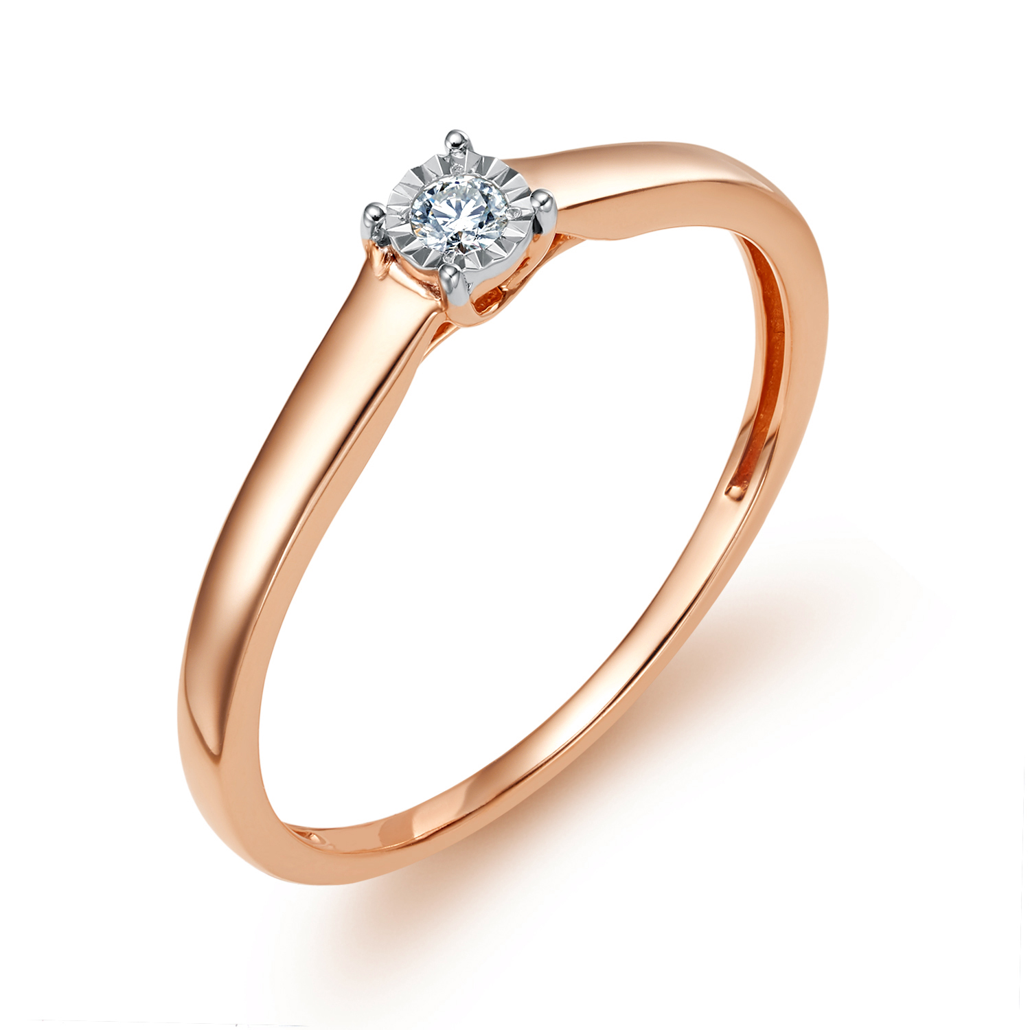 Pierścionek z różowego złota z diamentem naturalnym 0.05 ct, próba 585