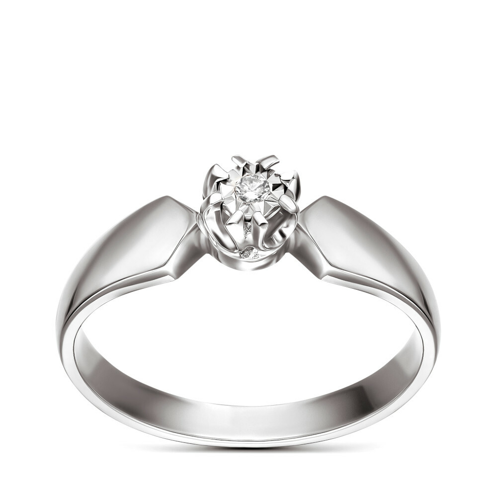 Nowoczesny pierścionek zaręczynowy z białego złota z diamentem 0.015 ct, próba 585