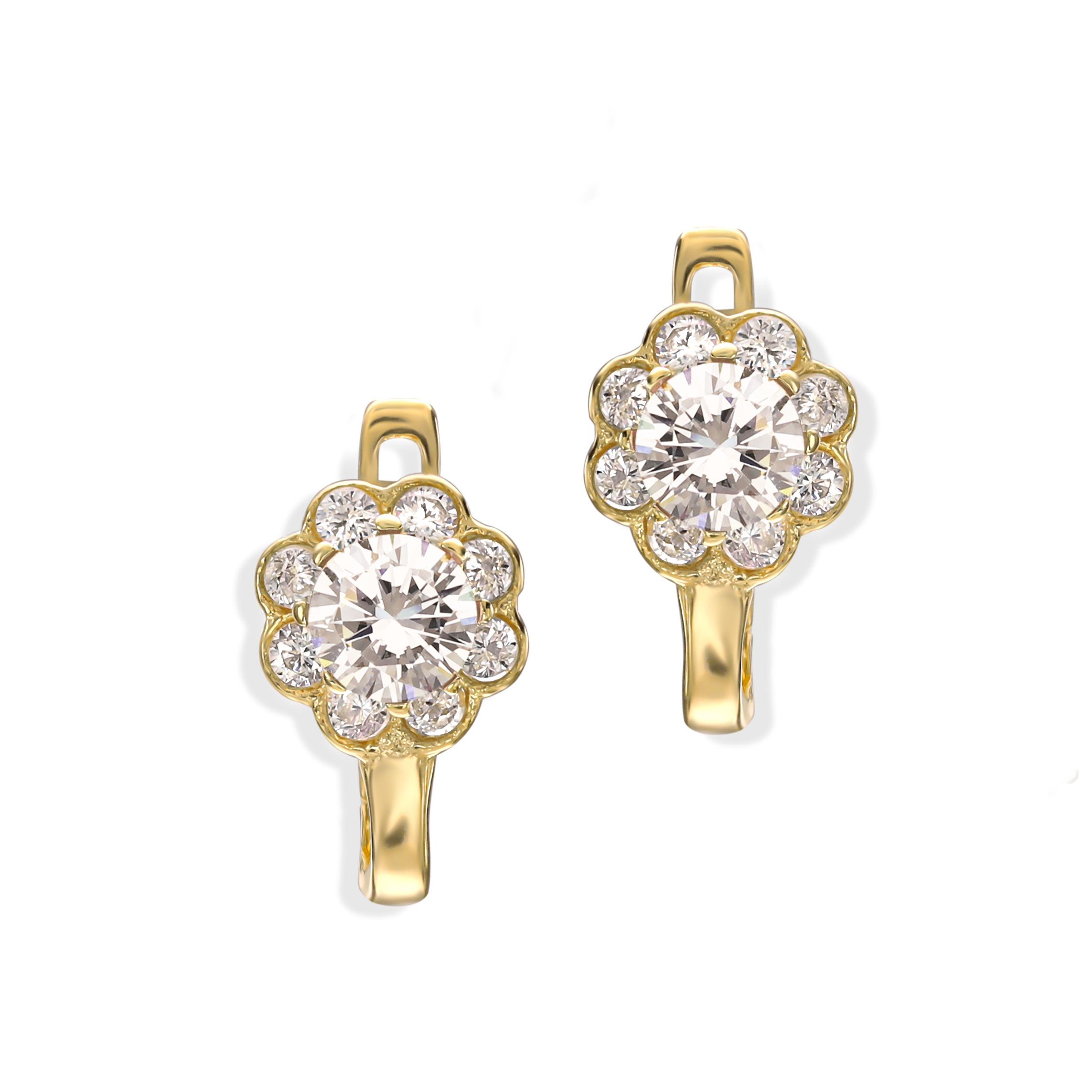 Kolczyki złote dla dziewczynki z białymi cyrkoniami, próba 585