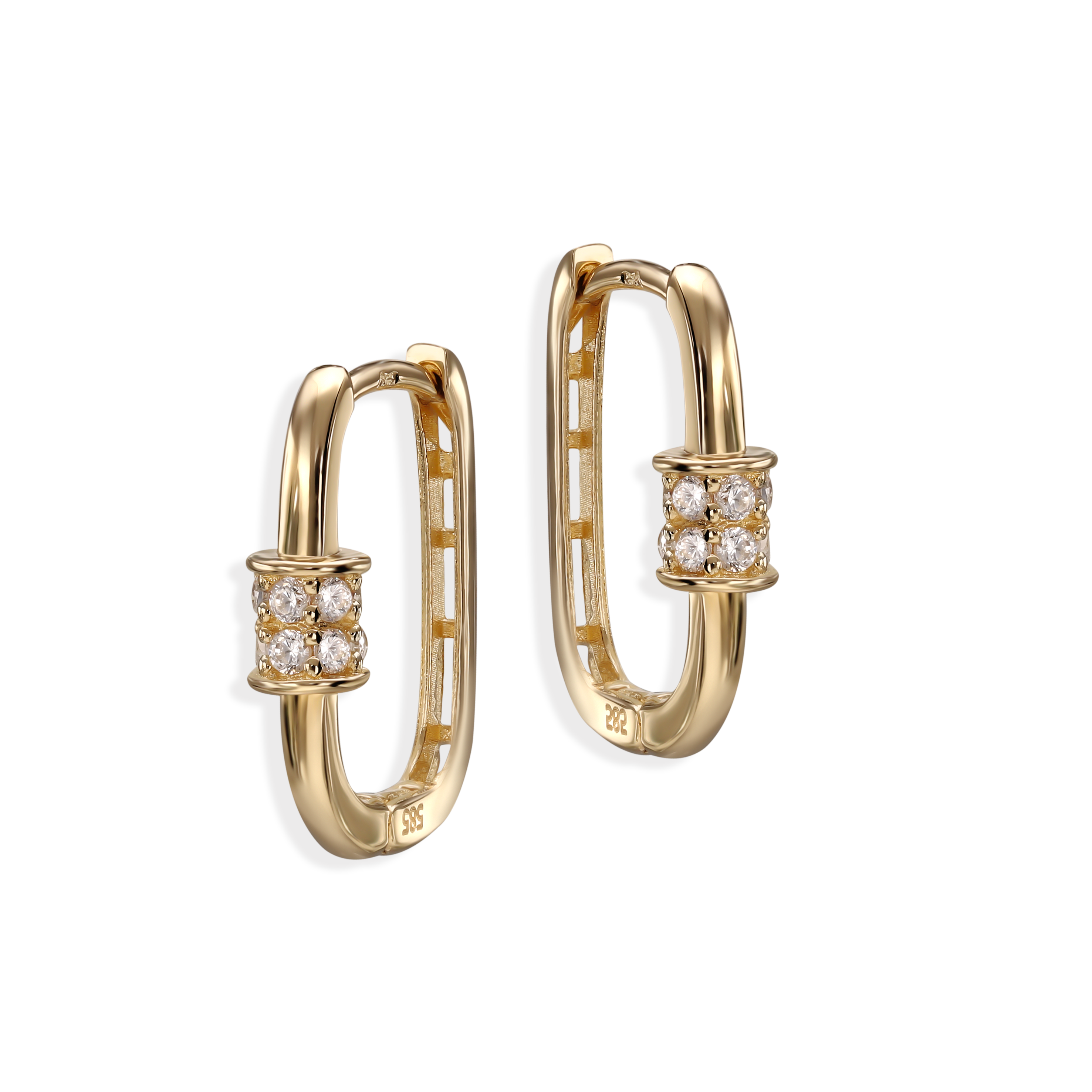 Kolczyki złote prostokąty na francuskim zapięciu z cyrkoniami, próba 585