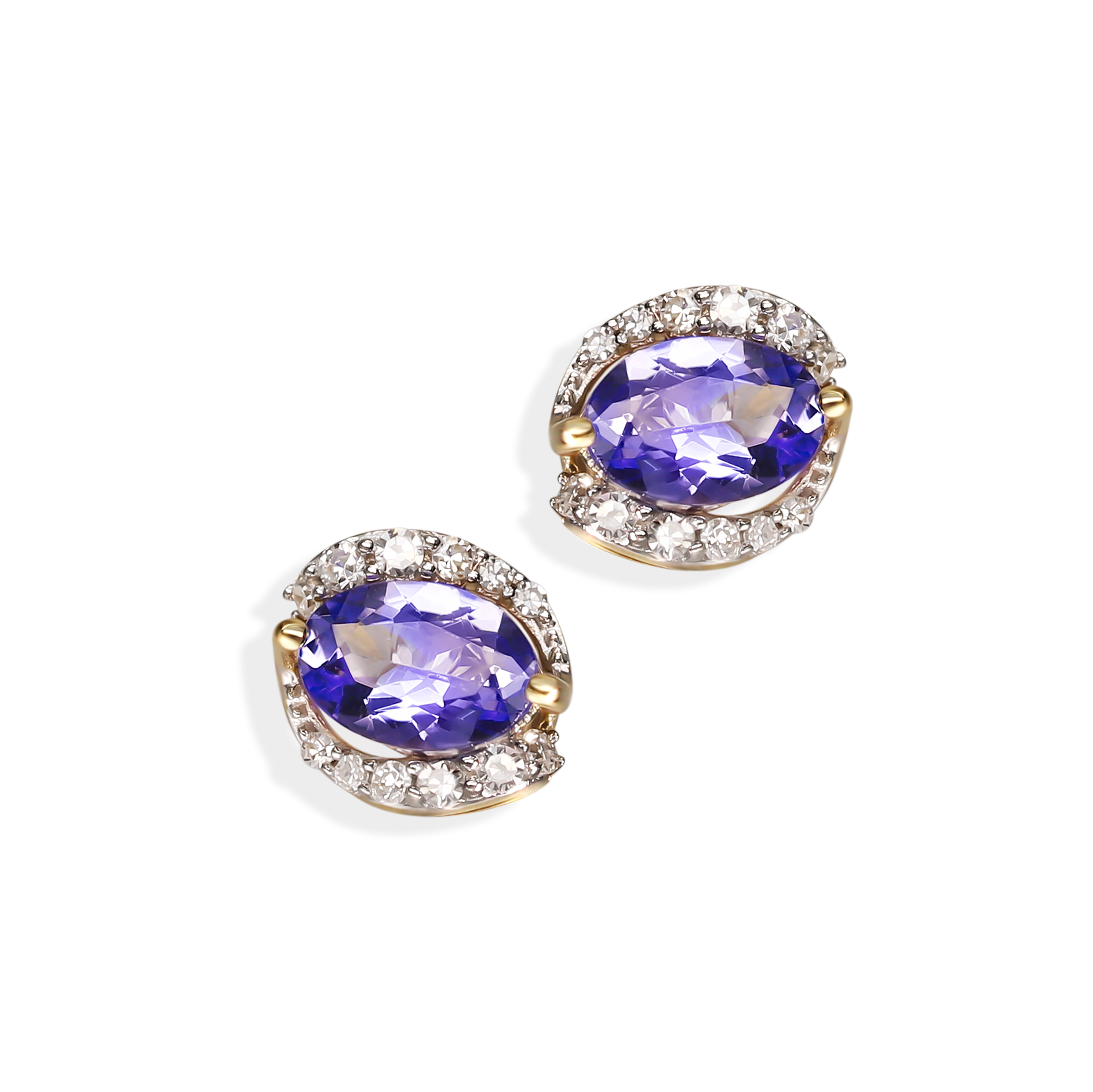Kolczyki złote z tanzanitami 0.83 ct i diamentami naturalnymi, próba 585