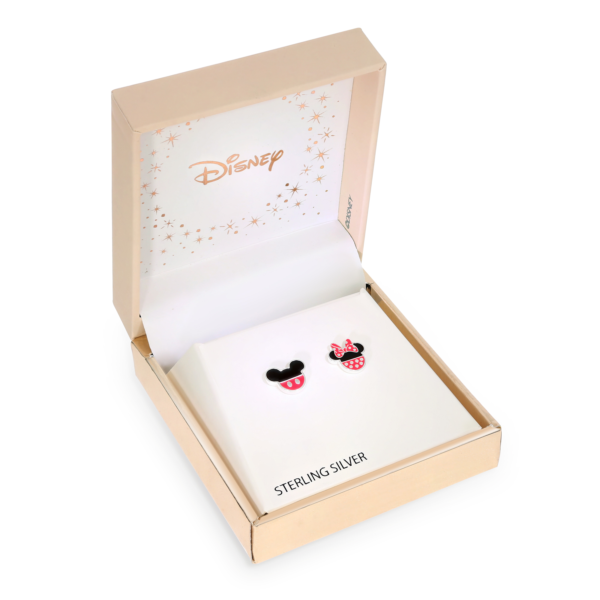 Srebrne kolczyki z emalią na sztyfcie Myszka Mickey i Minnie, próba 925