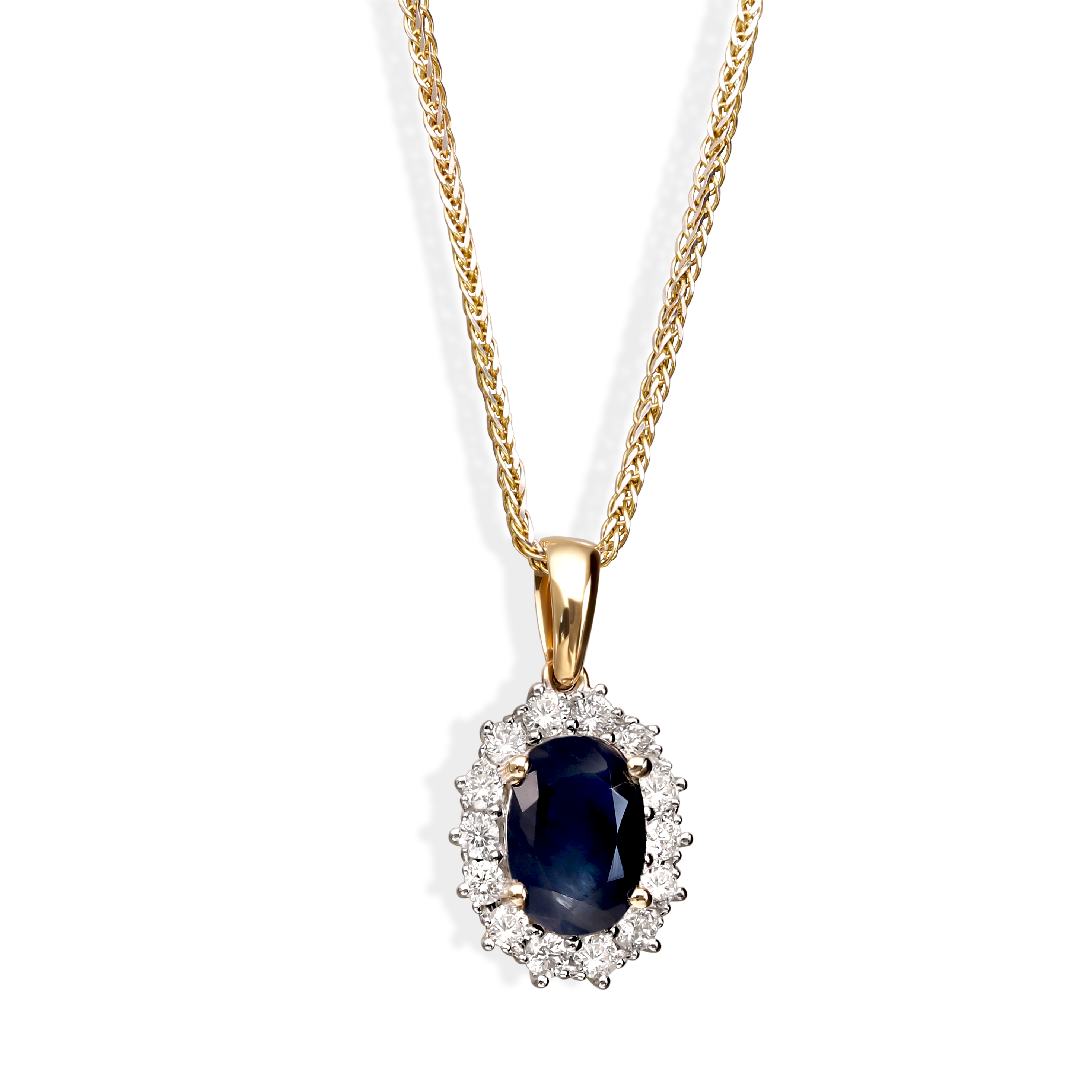 Zawieszka złota z szafirem 1.10 ct i diamentami naturalnymi 0.24 ct, próba 585