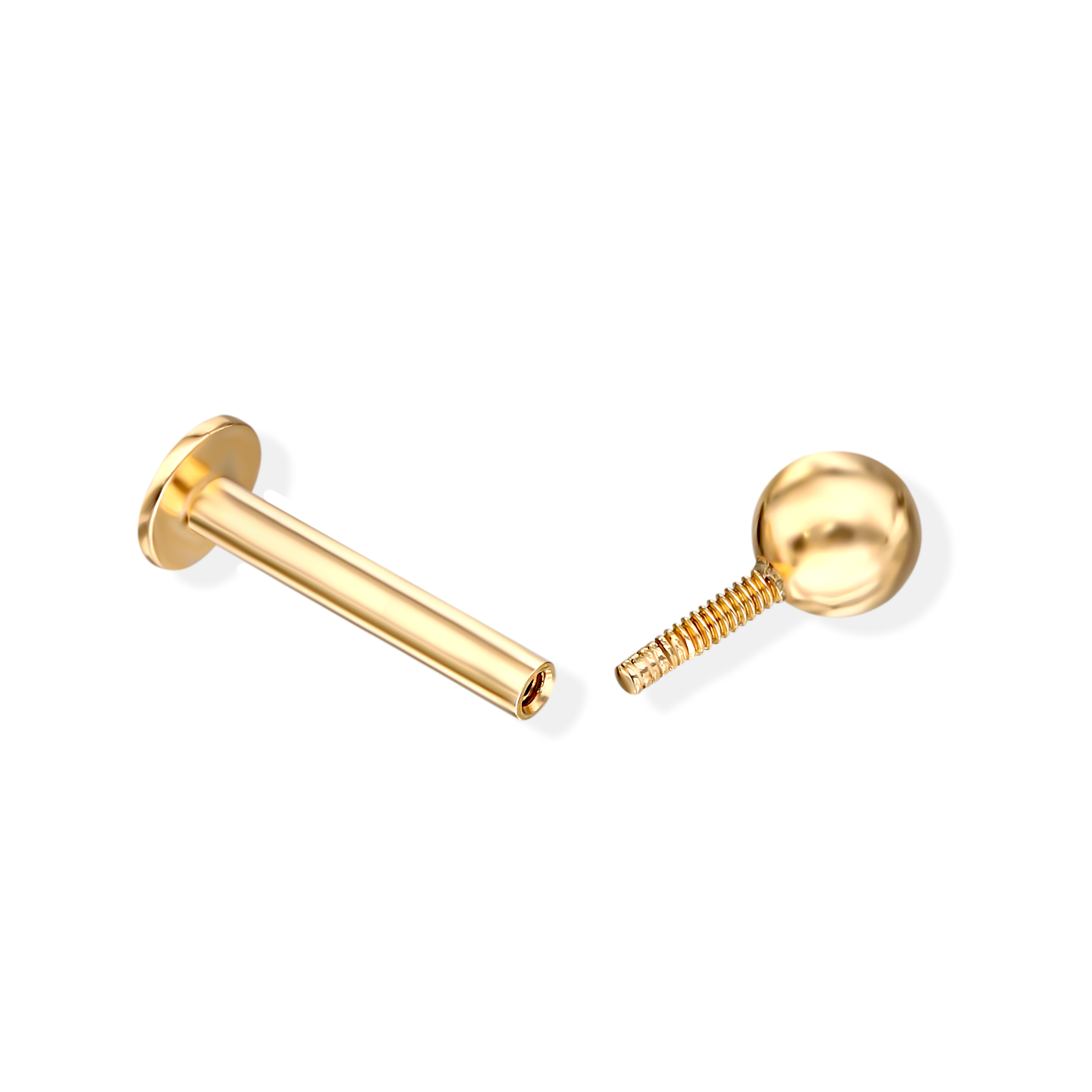 Złoty labret 1,2 mm długości, kulka 3 mm, próba 585