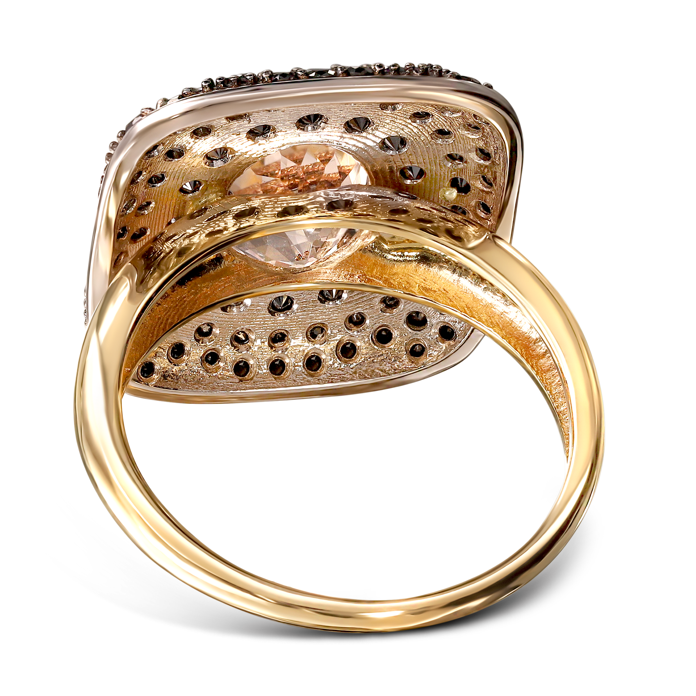 Pierścionek złoty vintage z morganitem i czarnymi diamentami naturalnymi, próba 585