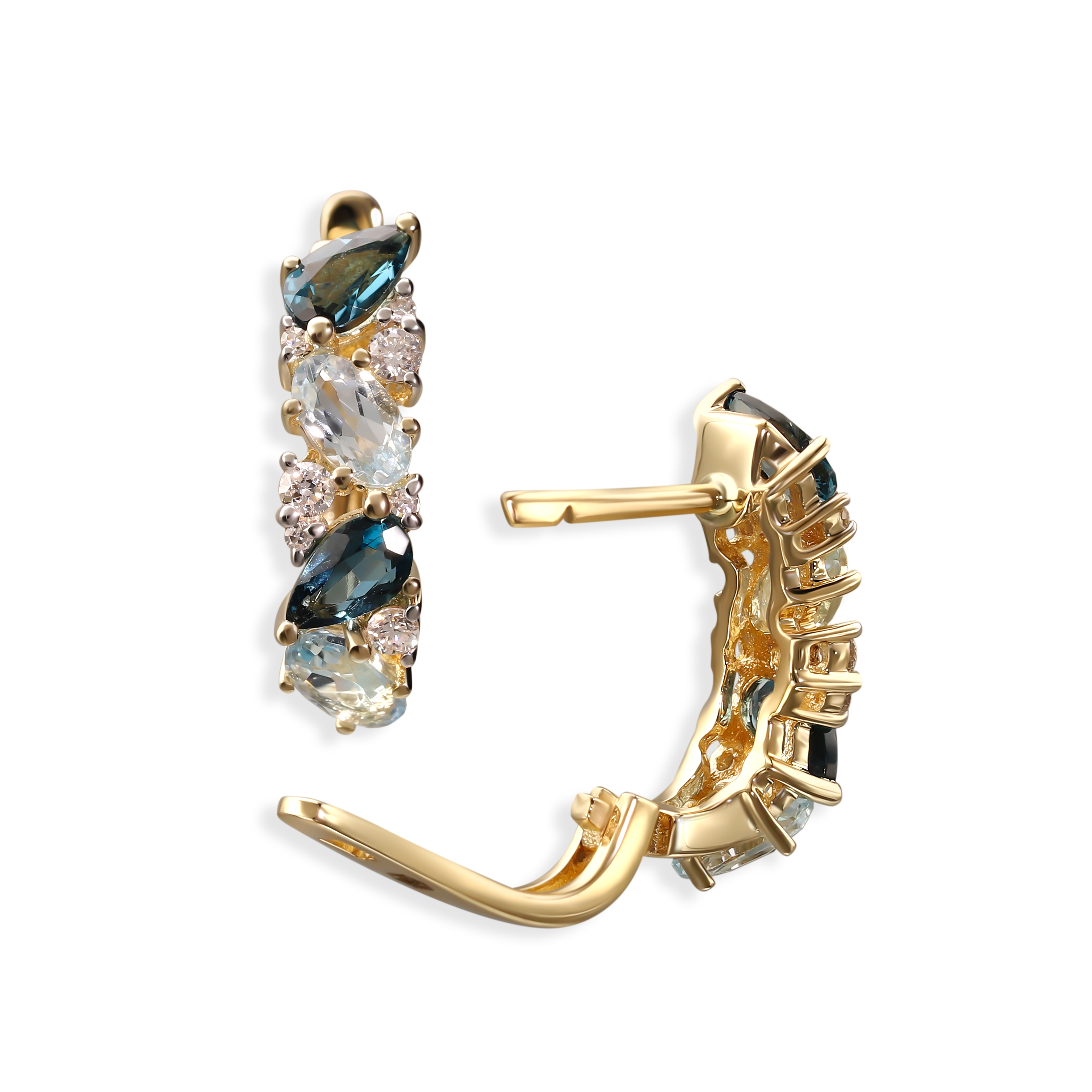 Kolczyki złote z topazami i diamentami naturalnymi 0.15 ct, próba 585