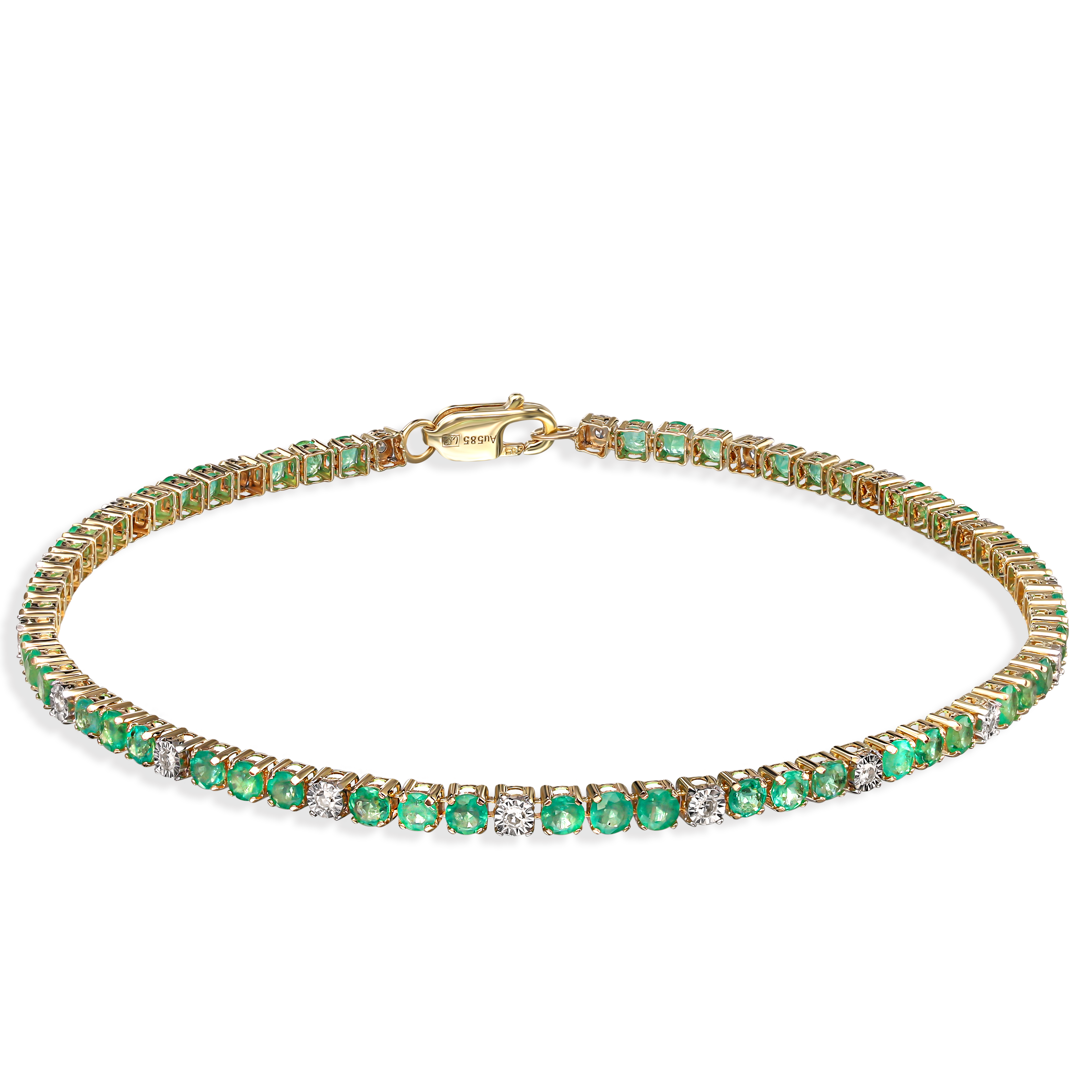 Bransoletka złota tenisowa ze szmaragdami 2,26 ct i diamentami naturalnymi, próba 585