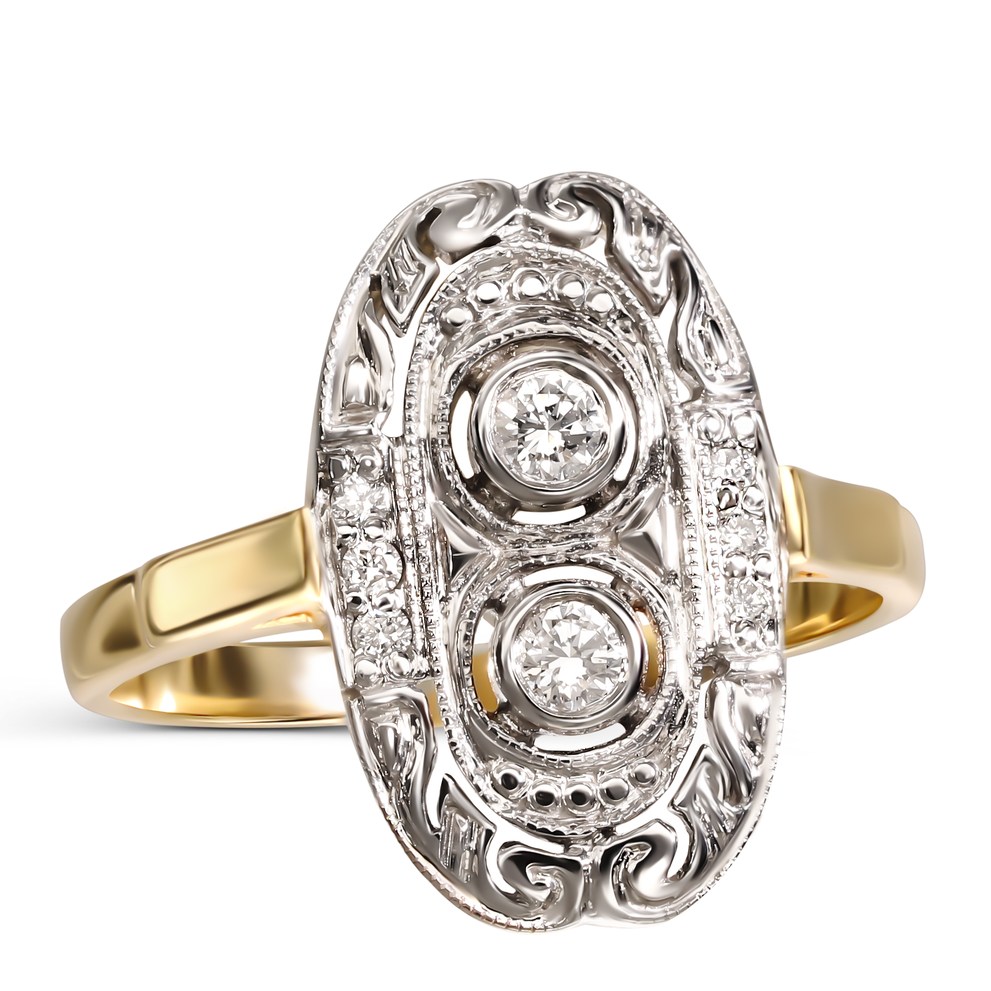 Pierścionek złoty vintage z diamentami naturalnymi 0.19 ct, rozmiar 15, próba 585