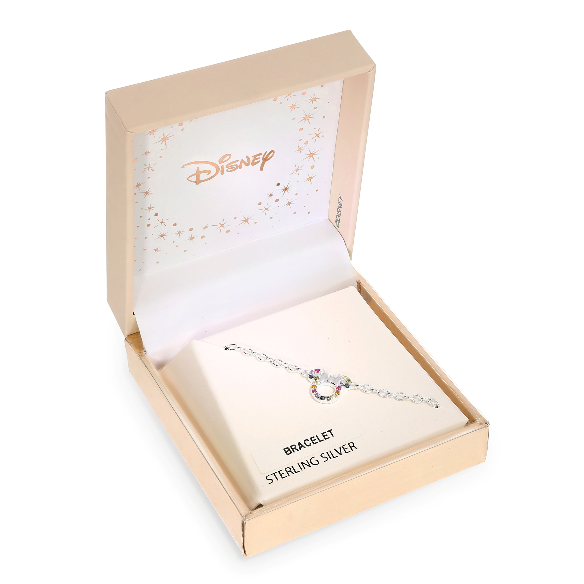 Srebrna bransoletka z kolorowymi cyrkoniami Myszka Mickey i Minnie, próba 925