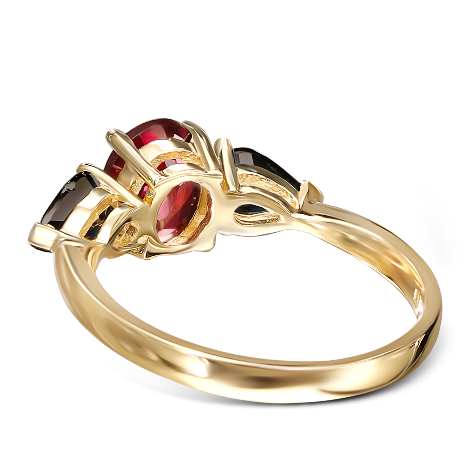 Pierścionek złoty z rodolitem 1.43 ct i szafirami 0.98 ct, próba 585