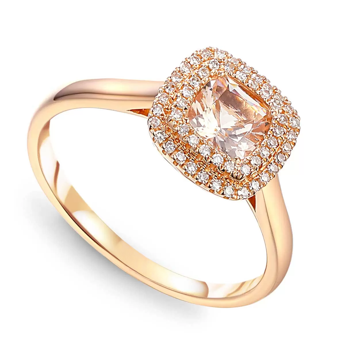 Pierścionek z różowego złota z morganitem i diamentami naturalnymi, rozmiar 15, próba 585