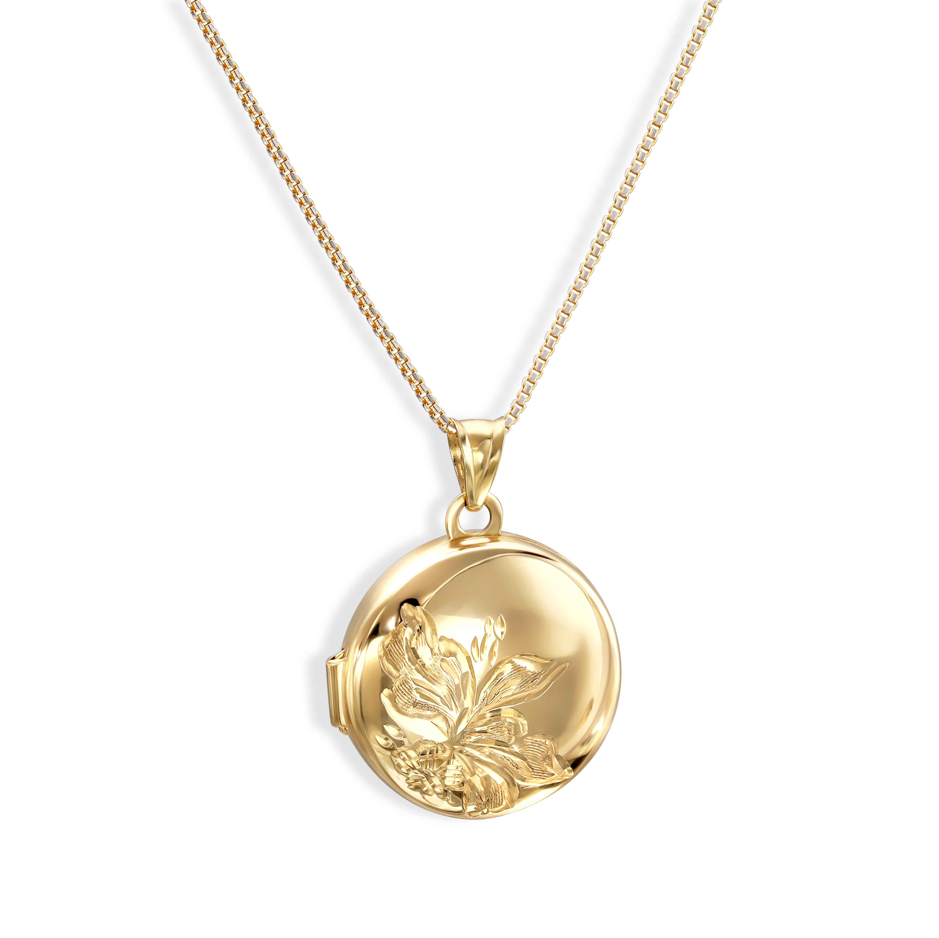 Złota okrągła zawieszka puzderko z motywem kwiatowym, próba 585