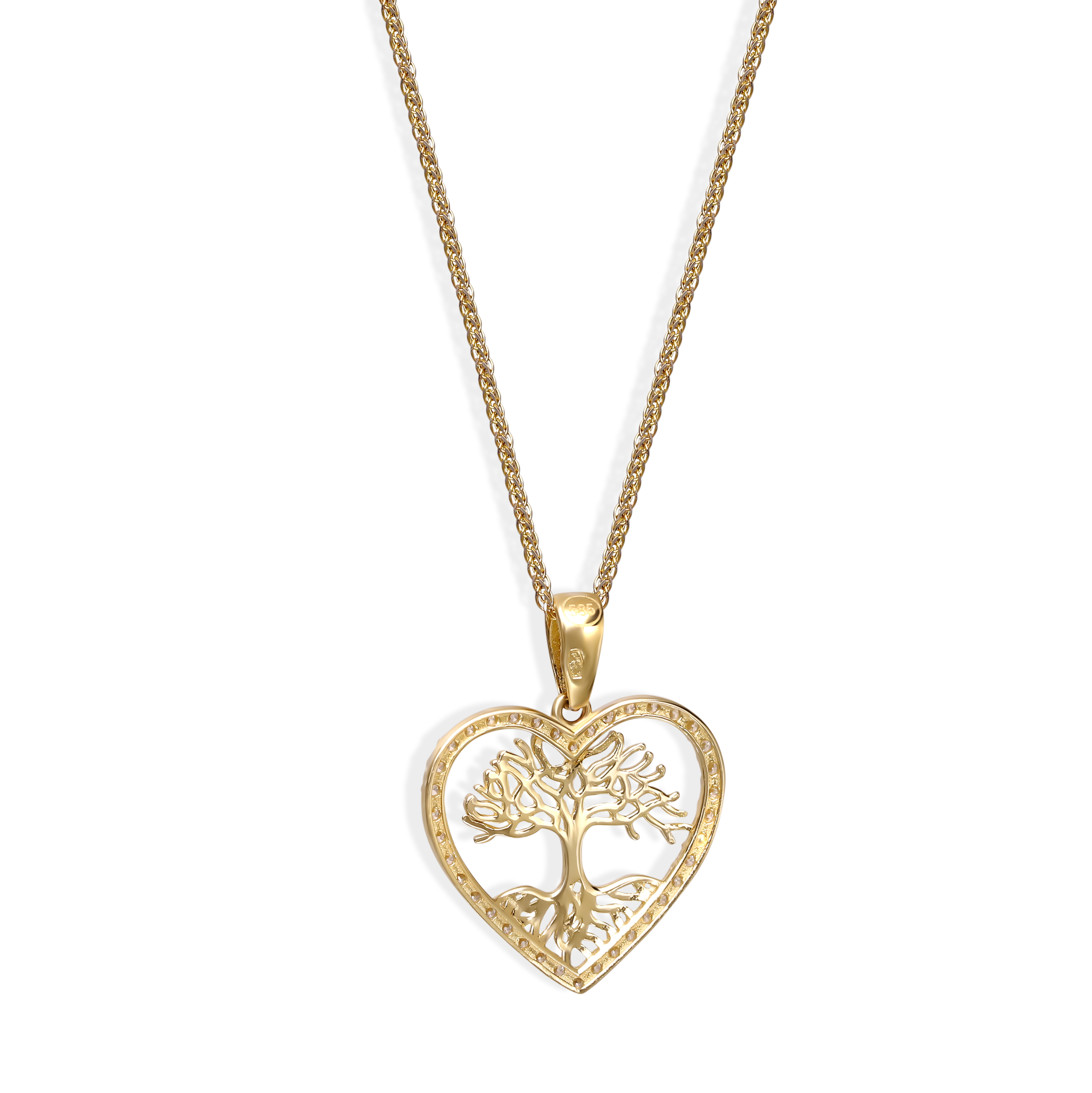 Zawieszka złota serce z cyrkoniami i drzewkiem szczęścia, próba 585