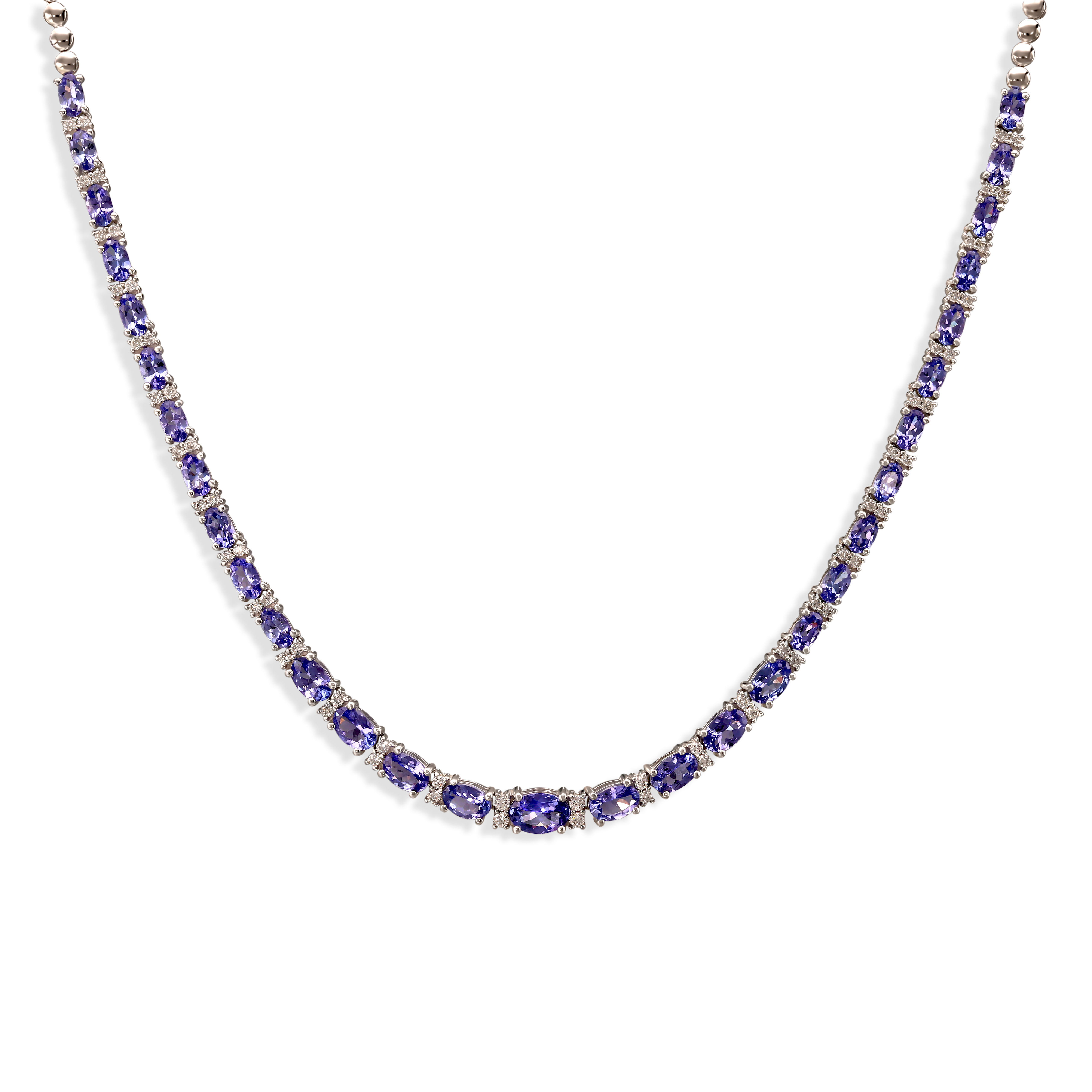 Luksusowa kolia z białego złota z tanzanitami i diamentami, próba 585