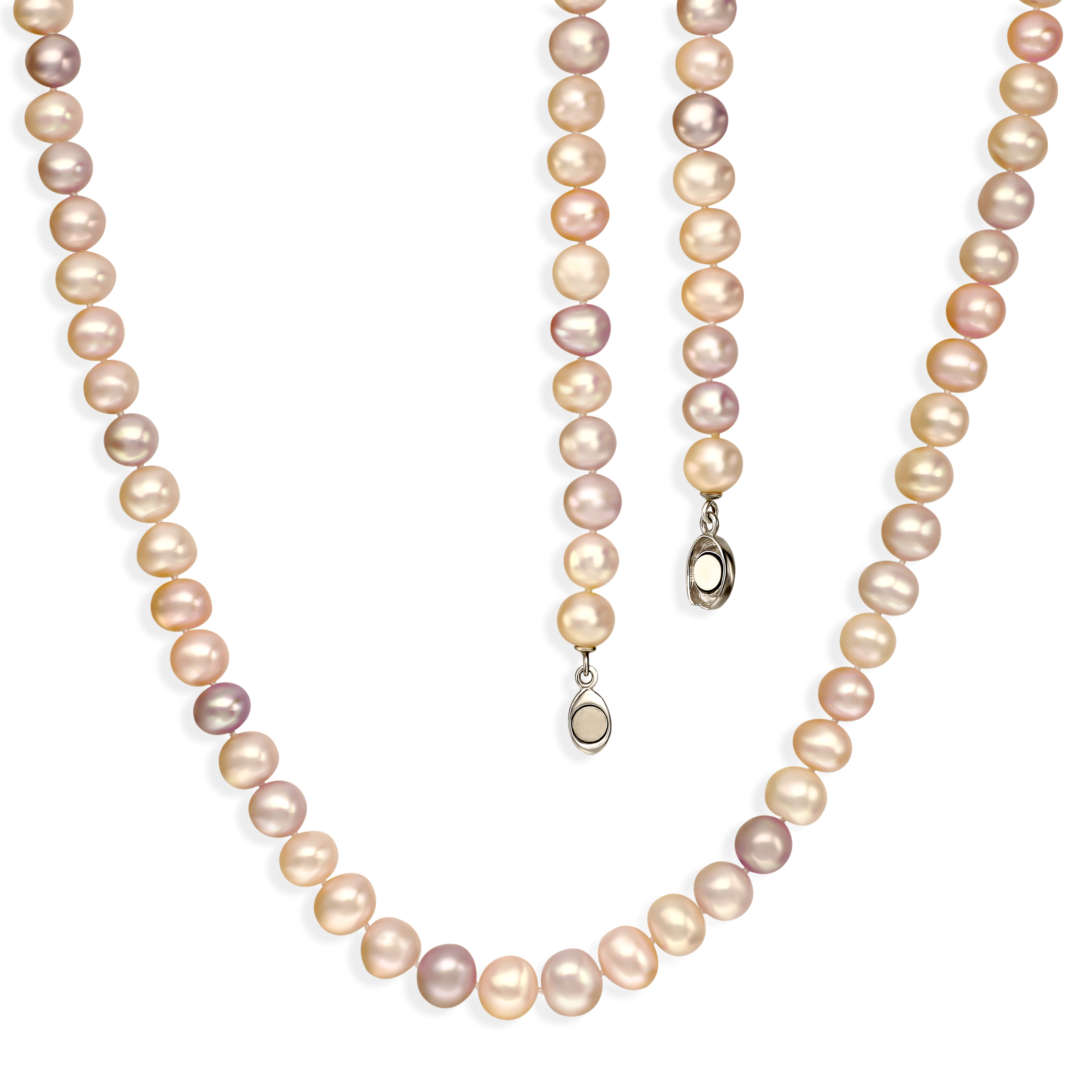 Naszyjnik ze srebrnym zapięciem z wielokolorowych pereł hodowanych, próba 925