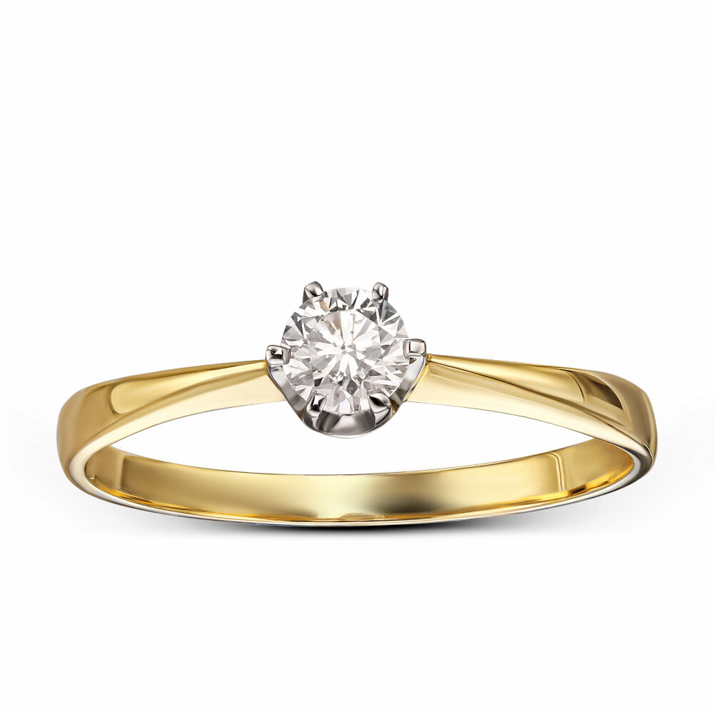 Klasyczny pierścionek zaręczynowy złoty z brylantem 0.23 ct, próba 585