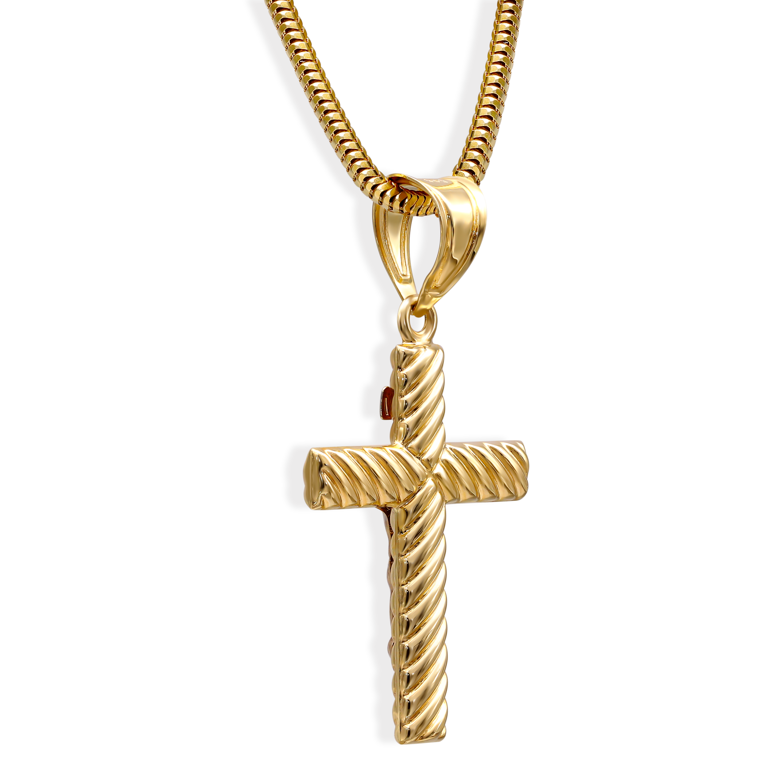 Złoty krzyżyk z ozdobnymi przetłoczeniami, próba 585