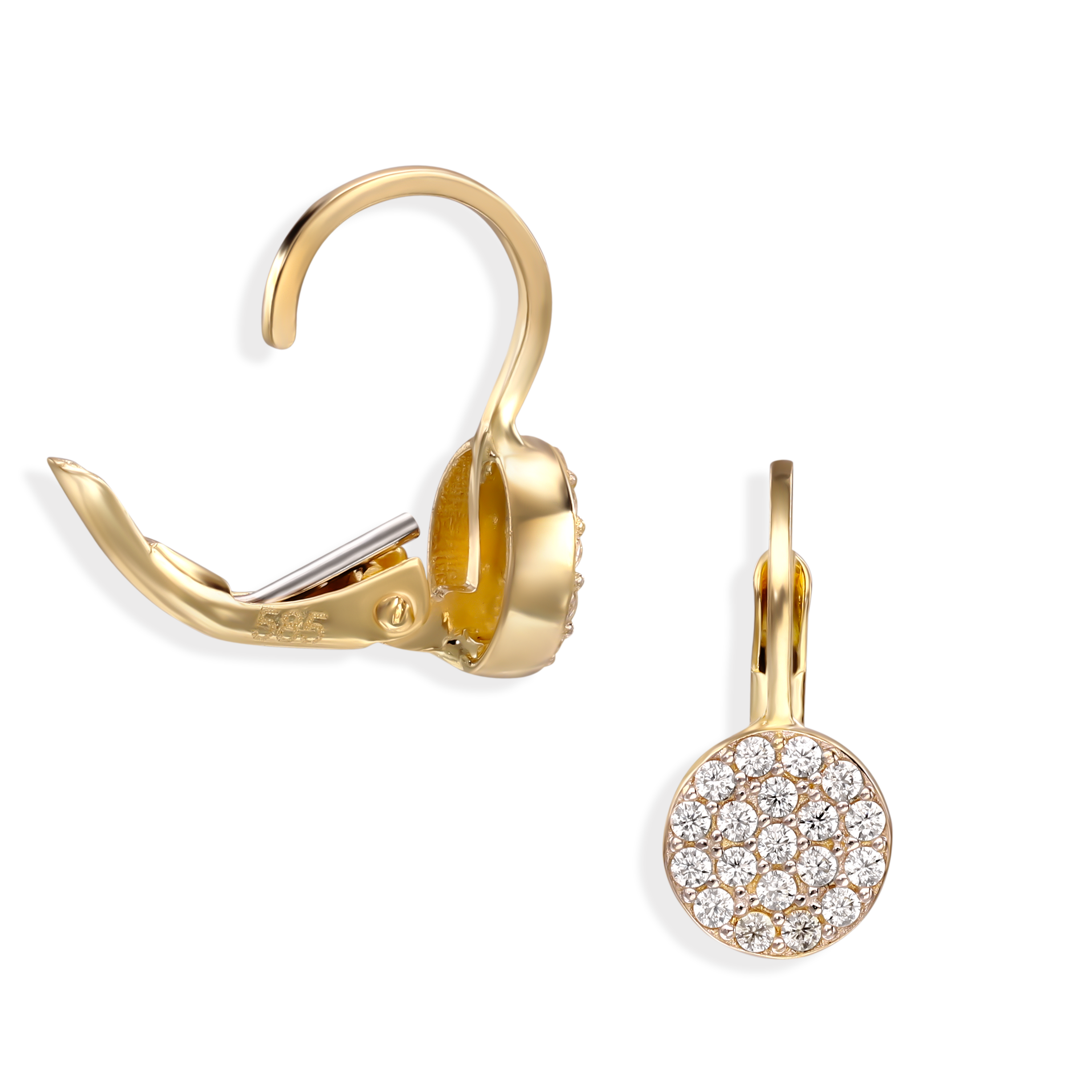 Złote kolczyki z cyrkoniami na francuskim zapięciu, próba 585