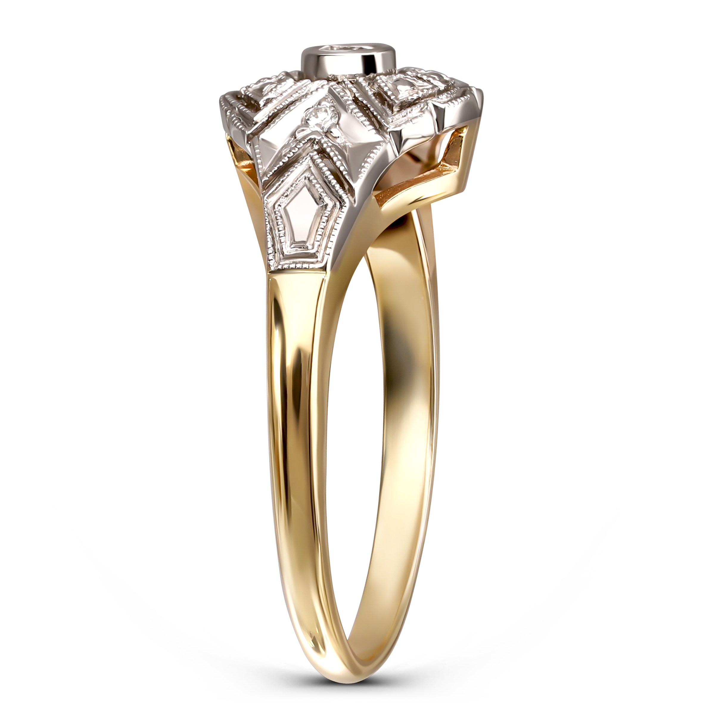 Pierścionek z białego i żółtego złota z diamentami naturalnymi 0.10 ct, próba 585