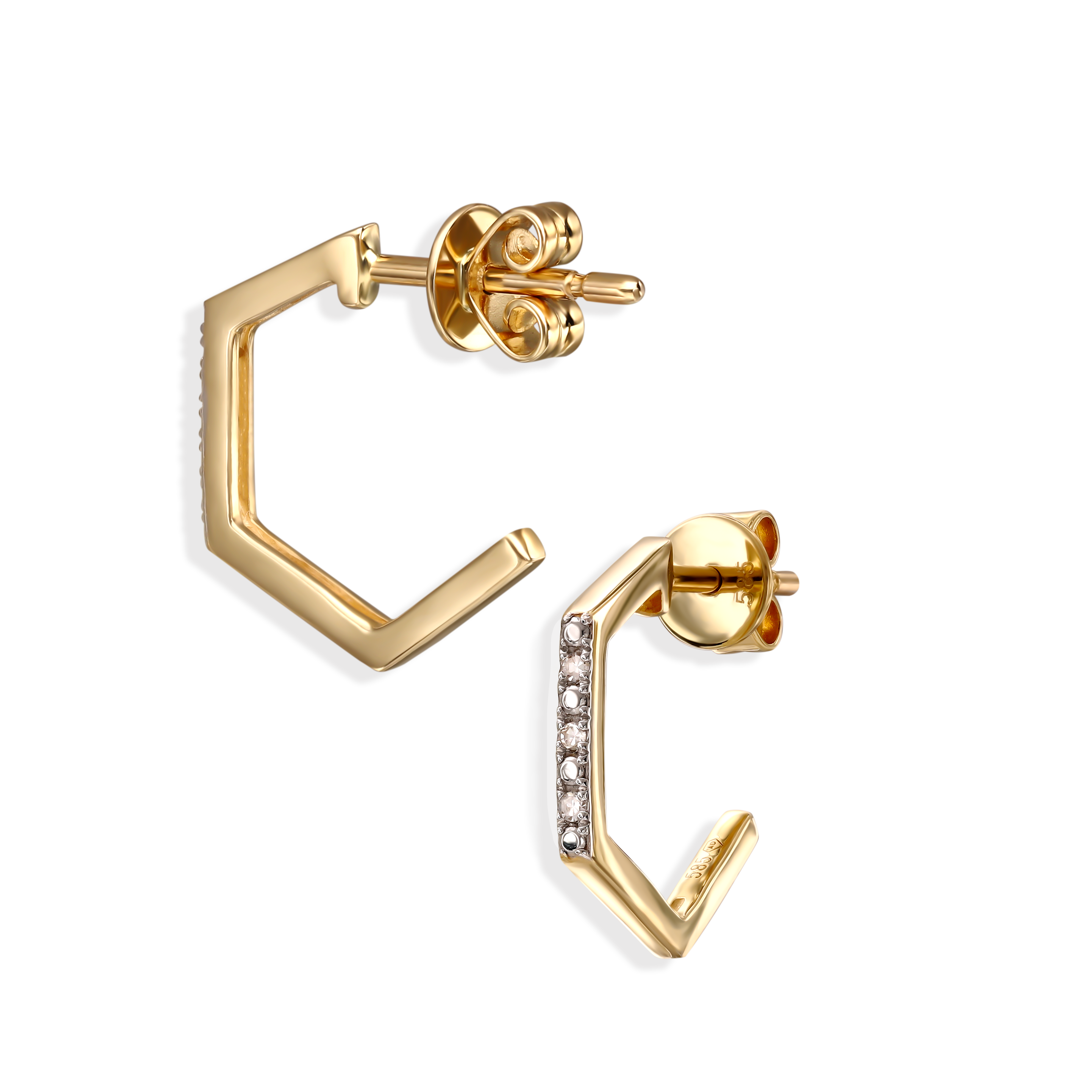 Minimalistyczne złote kolczyki z 6 diamentami naturalnymi, próba 585