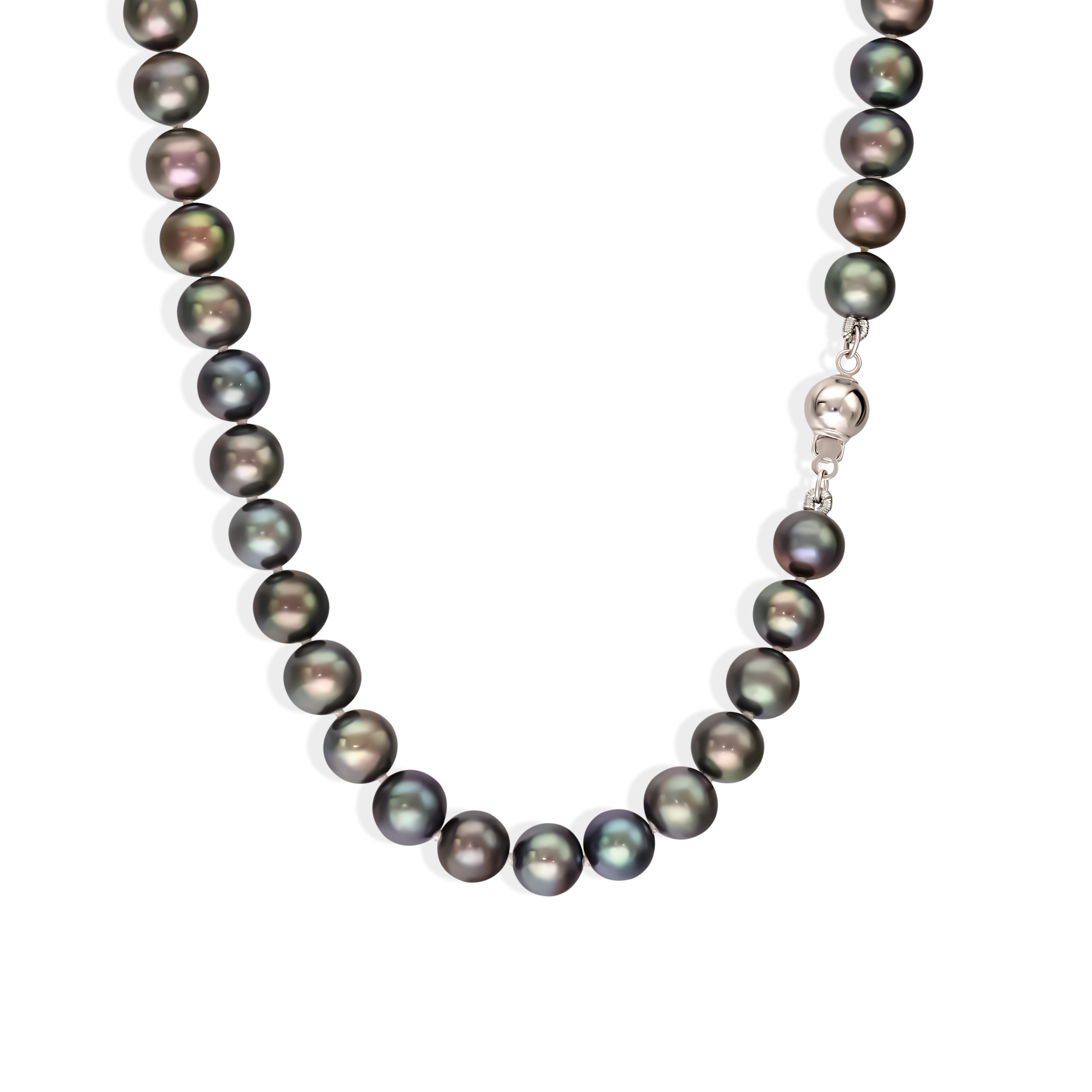 Naszyjnik z ciemnych pereł hodowanych słodkowodnych z zapięciem z białego złota, próba 585