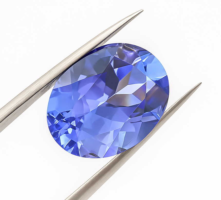 Oszlifowany tanzanit w szczypcach jubilerskich Oszlifowany tanzanit w szczypcach jubilerskich