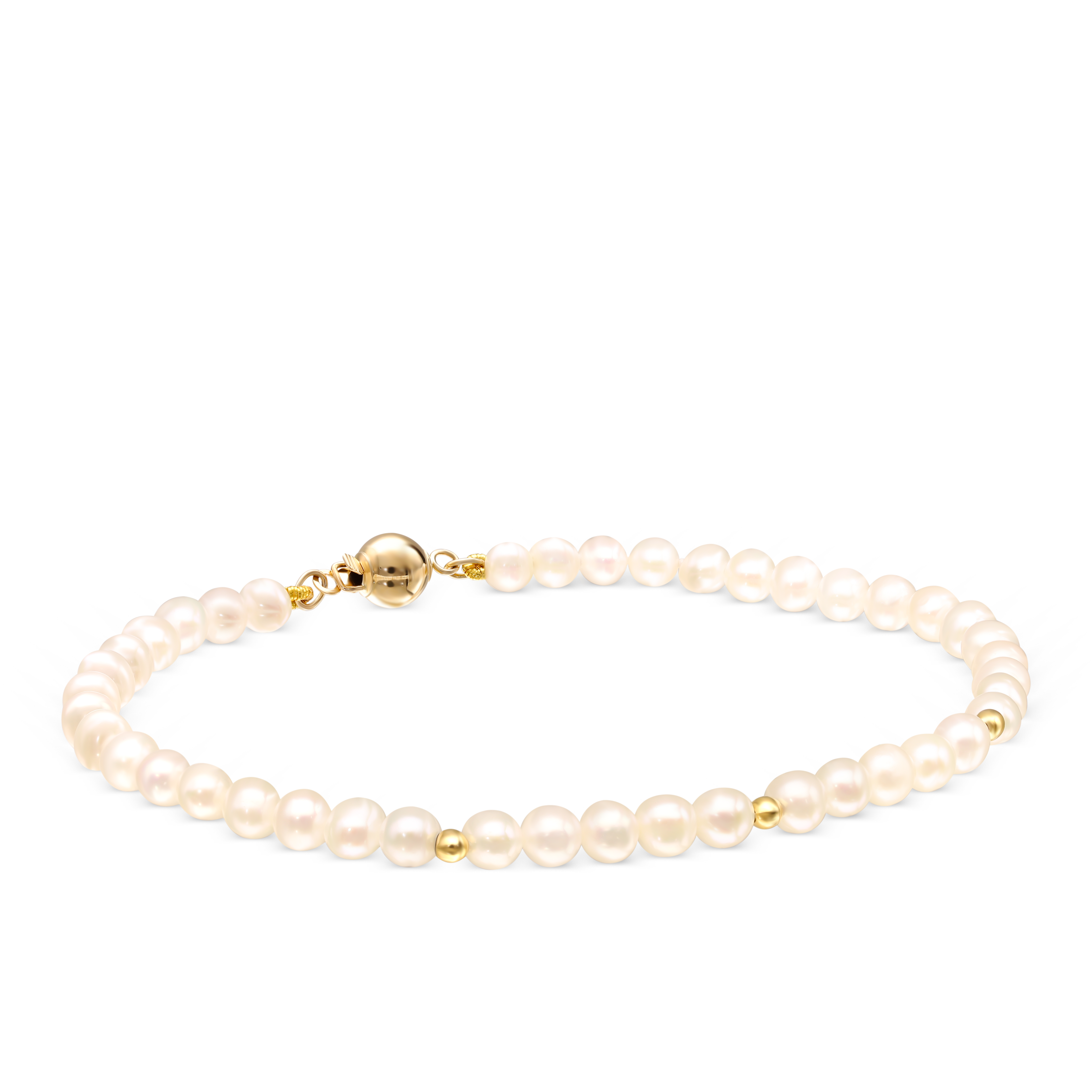 Bransoleta z pereł hodowanych słodkowodnych ze złotym zapięciem, długość 19 cm, próba 585