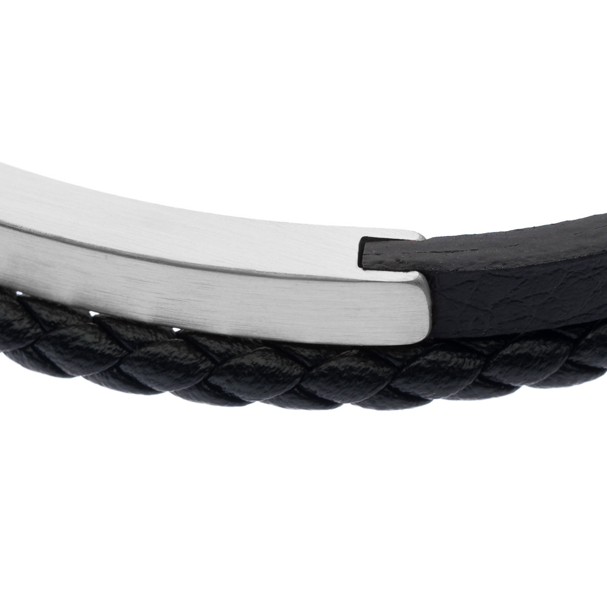 Męska podwójna, czarna bransoleta ze stalową blaszką