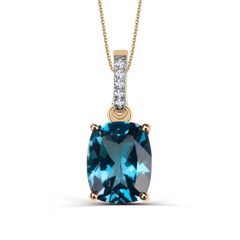 Zawieszka złota z topazem London Blue i diamentami naturalnymi, próba 585
