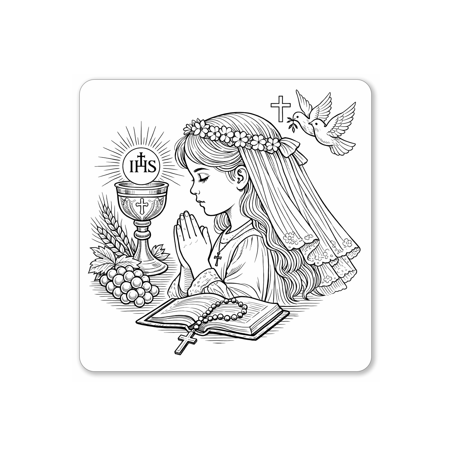 Tabliczka biała do pudełka na Komunię Św. z motywem komunijnym