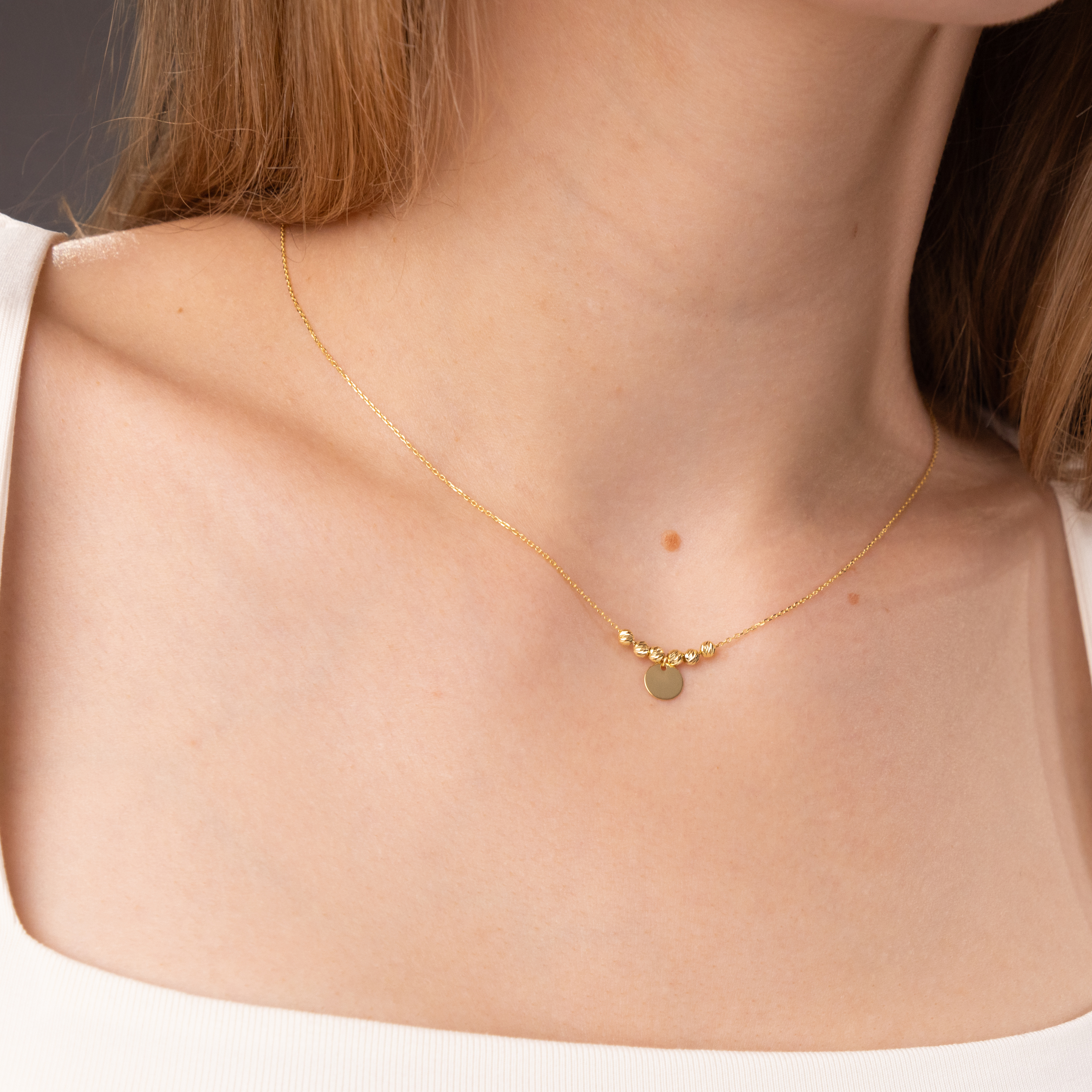 Naszyjnik złoty z kuleczkami i gładką blaszką, próba 58a