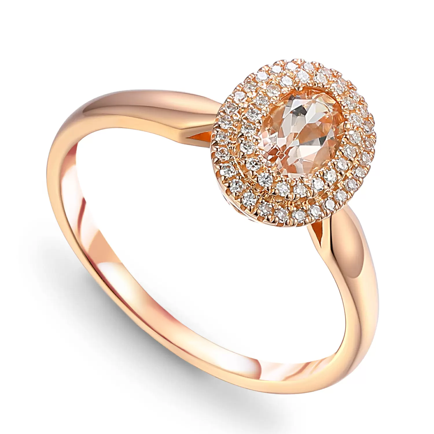 Pierścionek z różowego złota z morganitem 0.38 ct i diamentami naturalnymi, rozmiar 15, próba 585