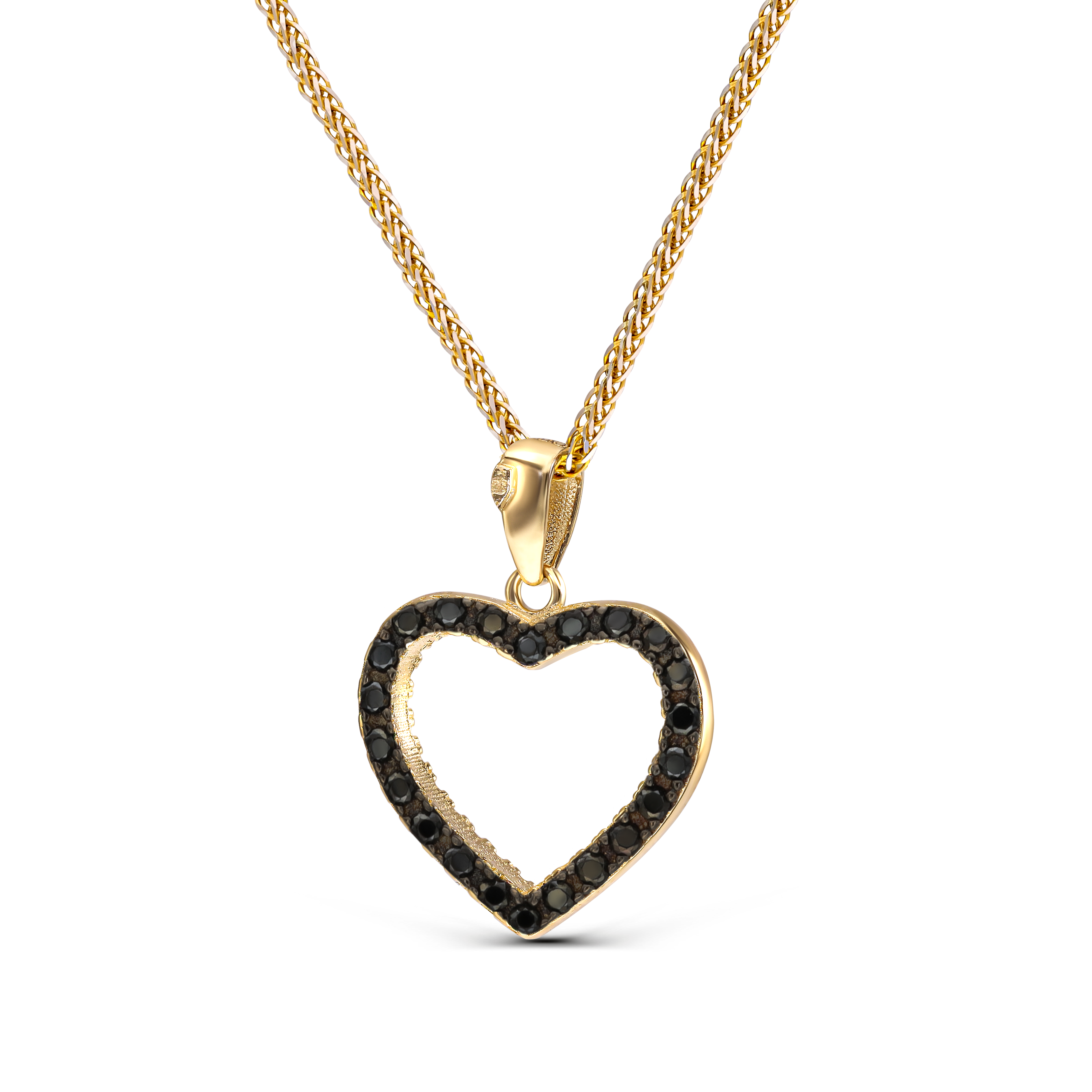 Zawieszka złota dwustronna w kształcie serca z biało-czarnymi cyrkoniami, próba 585