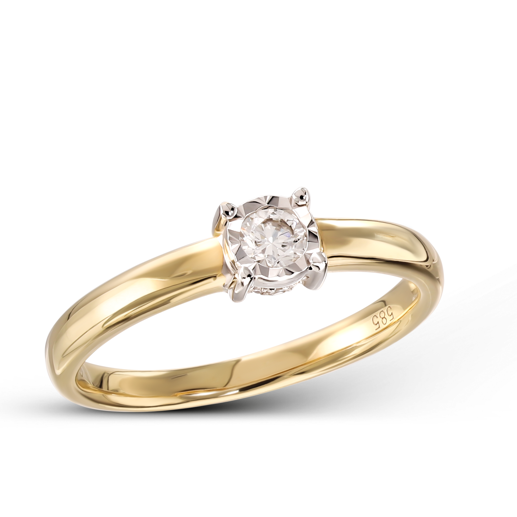 Nowoczesny pierścionek złoty zaręczynowy z diamentami, próba 585