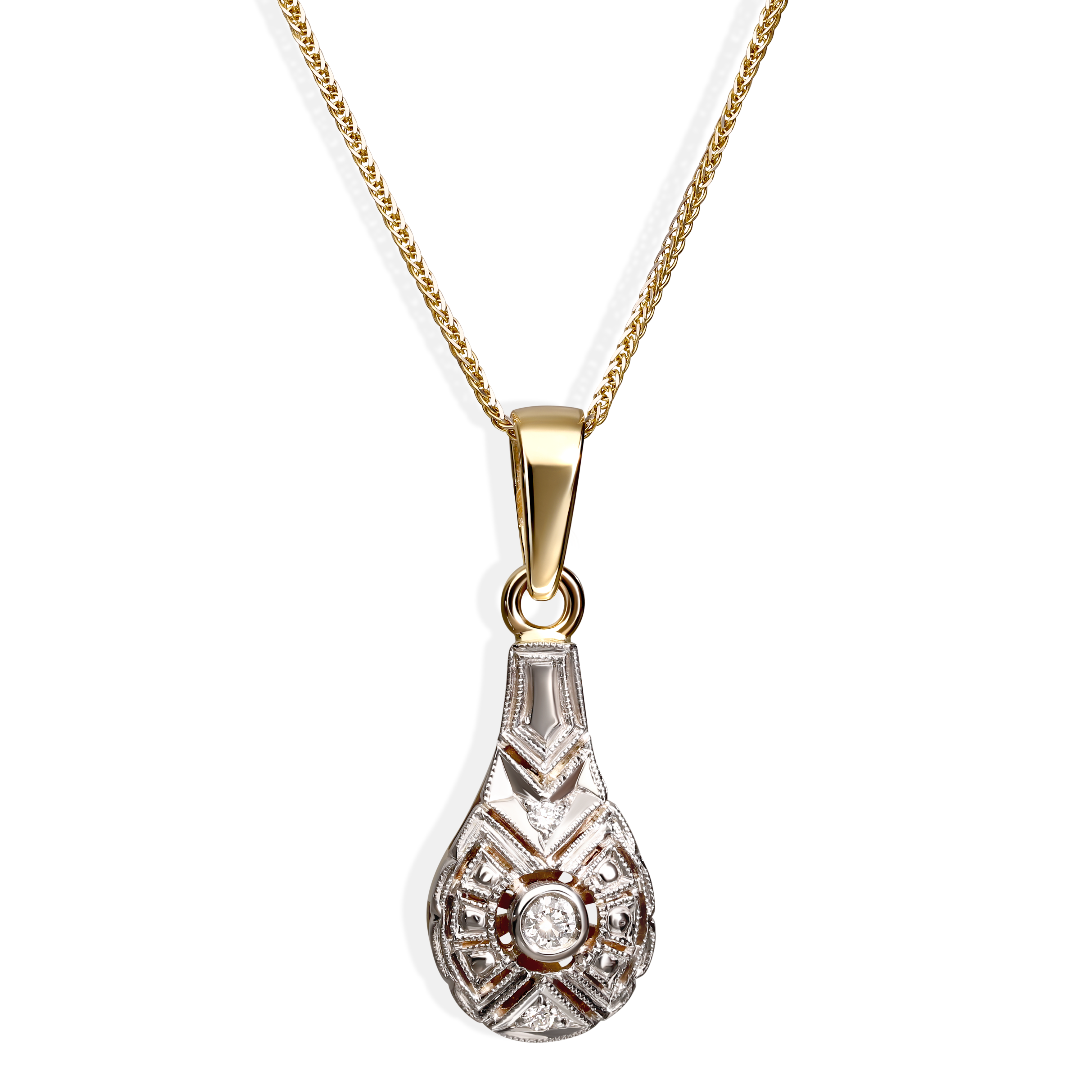 Zawieszka z białego i żółtego złota z diamentami naturalnymi 0.08 ct, próba 585