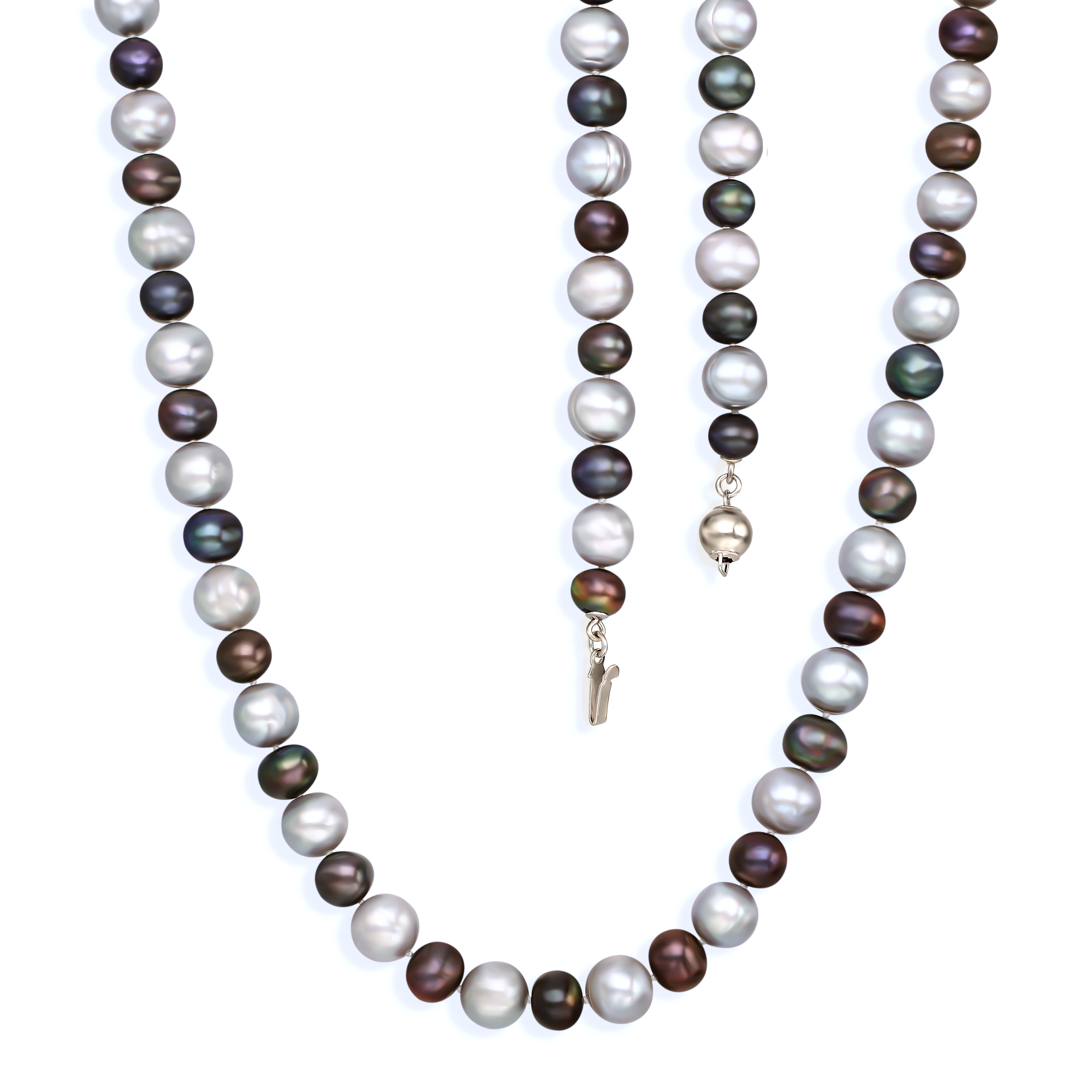 Naszyjnik dwukolorowy z pereł hodowanych, zapięcie srebrne pr. 925